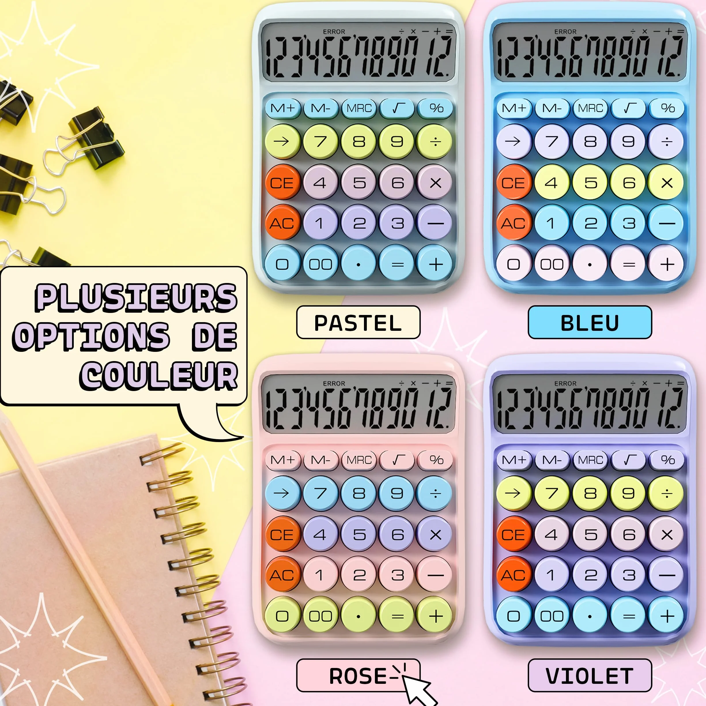 Calculatrice Rose Zeno – Calculatrice de Bureau Grandes Touches 12 Chiffres