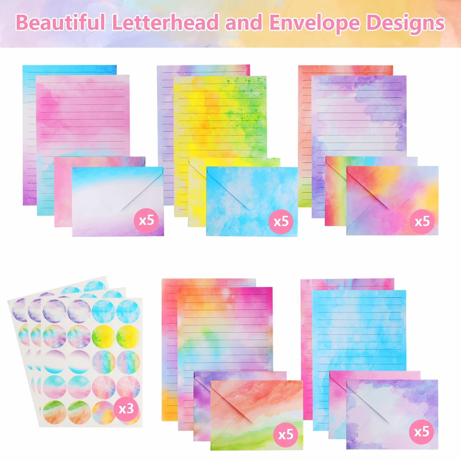 Papier à Lettres Vintage Aquarelle 160 Feuilles avec Enveloppes et 60 Autocollants pour Invitations Saint-Valentin