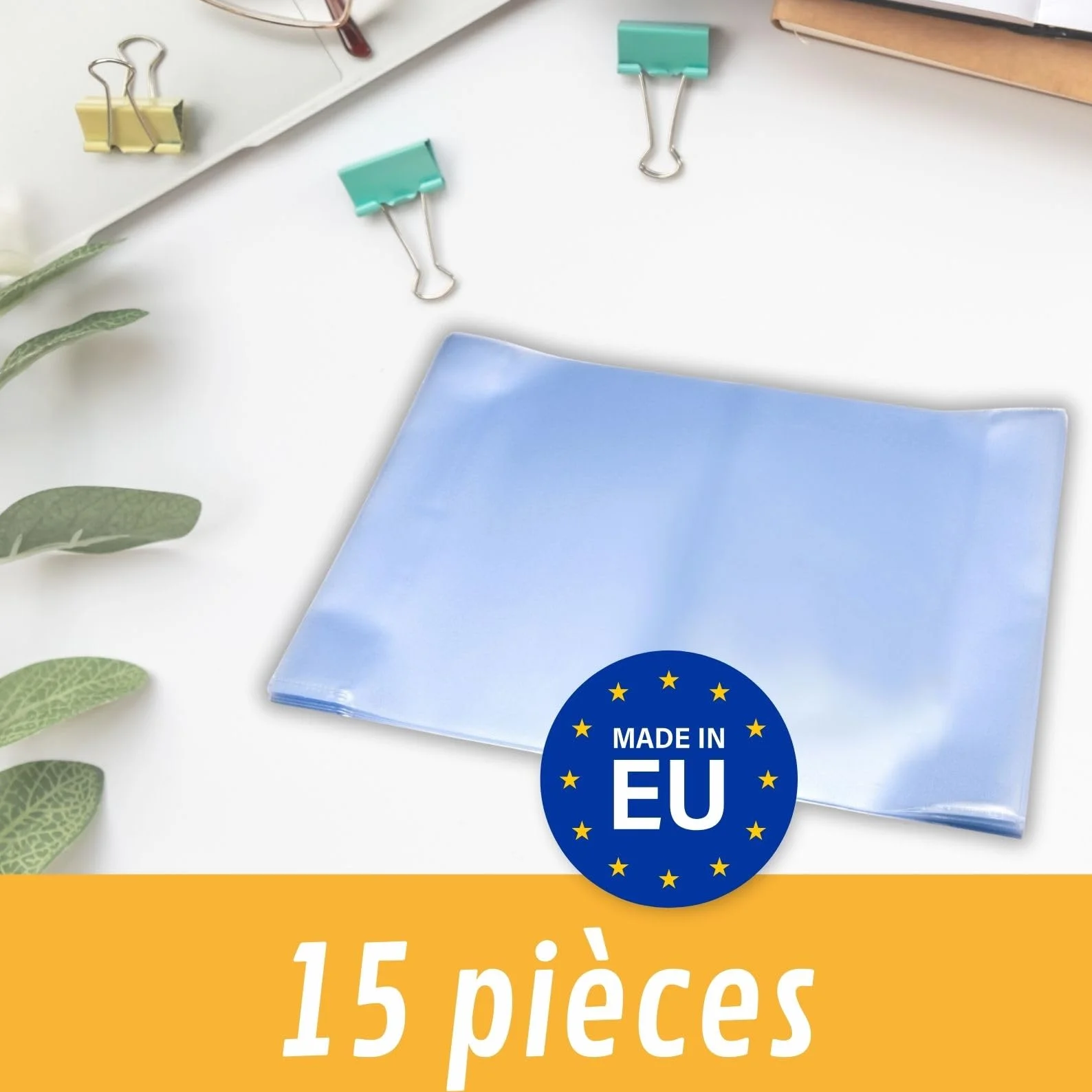 Lot de 15 protège-cahiers en verre transparent extra résistant 15,1 x 21 cm polypropylène recyclable indélébiles