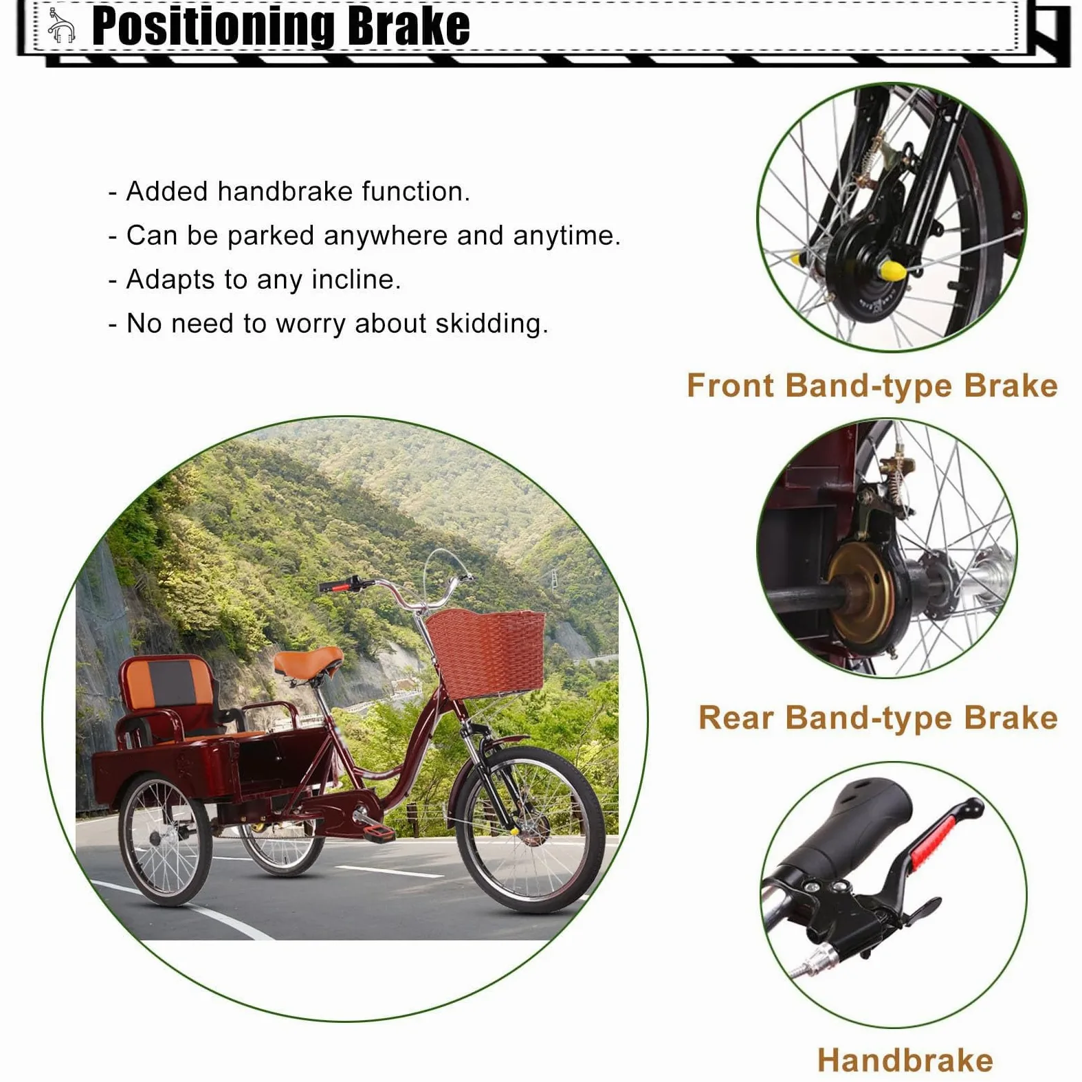 Tricycle Adulte 3 Roues 20 Pouces - Siège Passager Pliable, vélo Cruiser Confortable pour passagers et Chargement, idéal pour Le Shopping/Pique-Nique, Charge maximale 200 kg/440 lbs