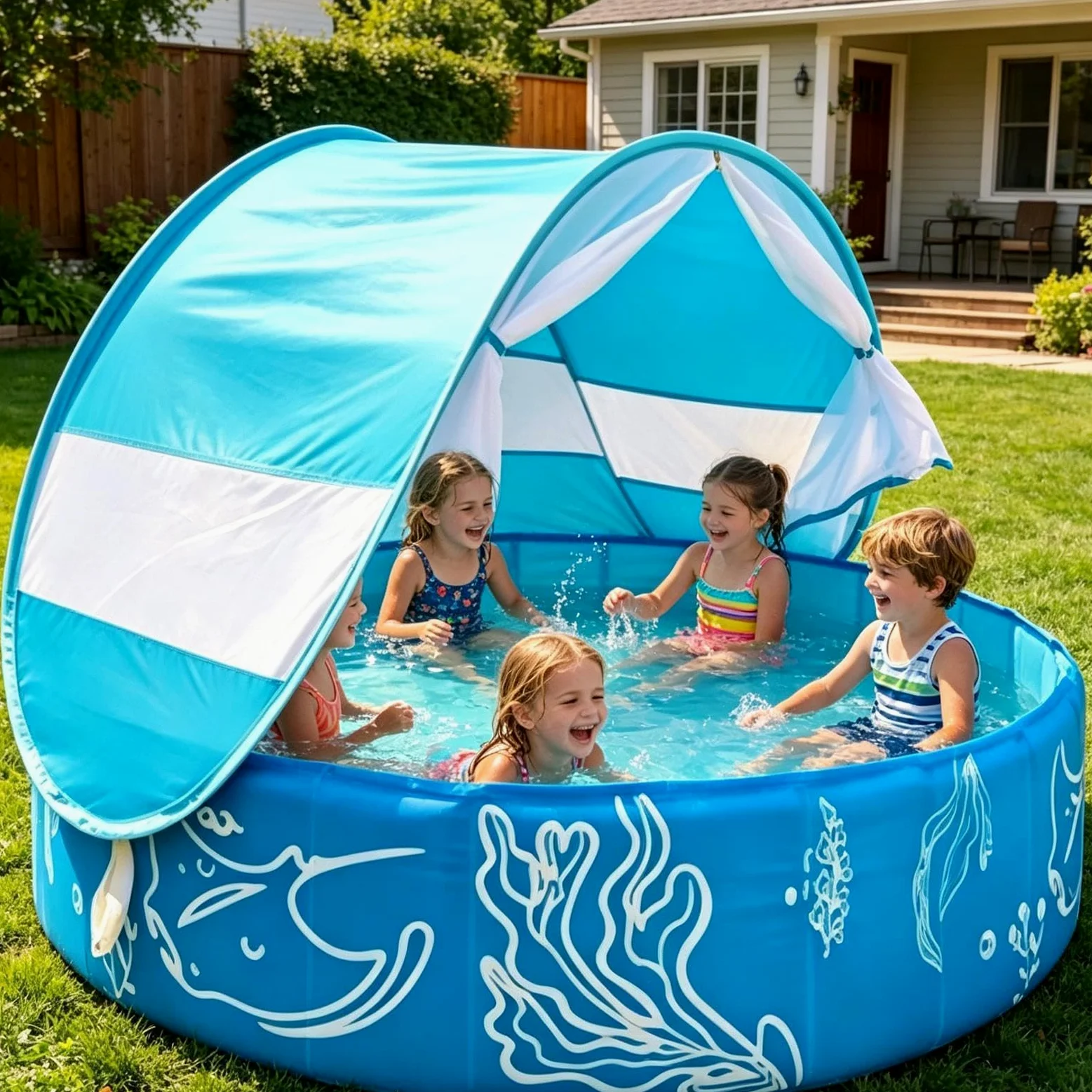 Piscines pour Avec Auvent, Filet Inclus, Jouet Pliable Non Gonflable Pour | Piscine De Jardin 120 X 30 Cm Pour L'Extérieur, L'Été, Le Patio, Le Parc, La Plage Et Les Voyages