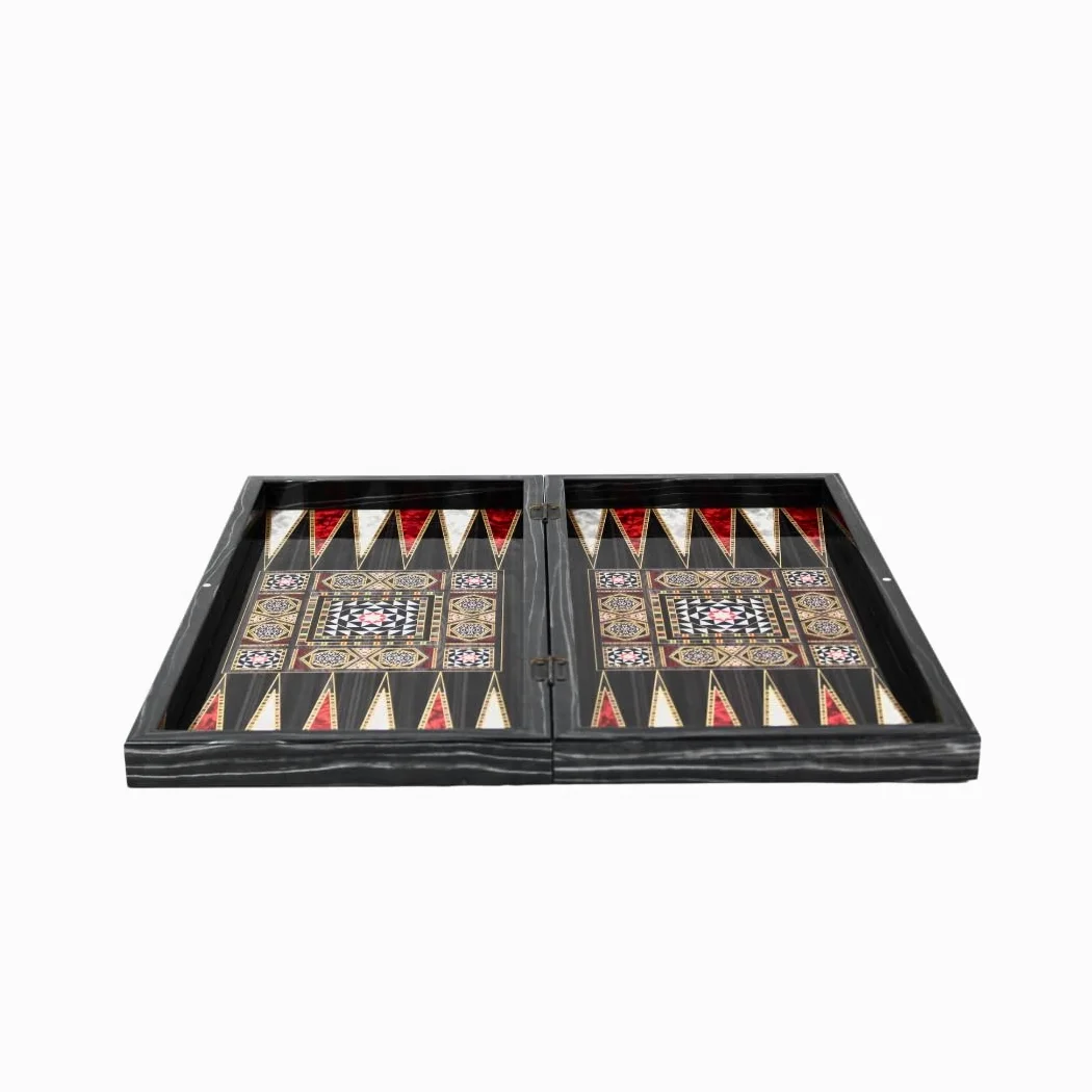 Jeu d'échecs et de Backgammon Manopoulos en Bois Mother of Pearl 19 Pouce