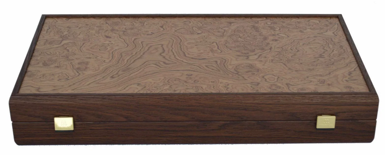 Manopoulos Walnut Burl Traditional 19" Backgammon Set - Olive Checkers
