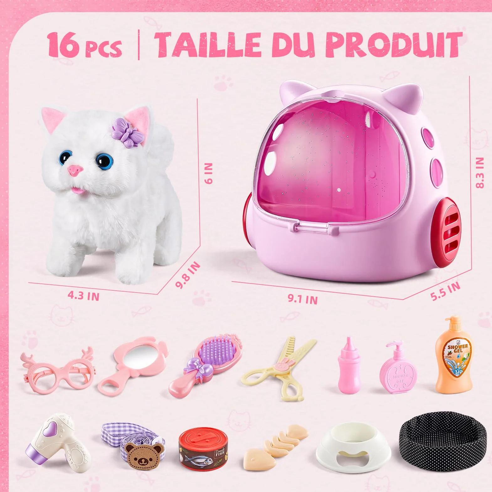 Jouet Chat Interactif pour Filles, Chat Robot avec Marche, Chat en Peluche Interactive 4 5 6 Ans