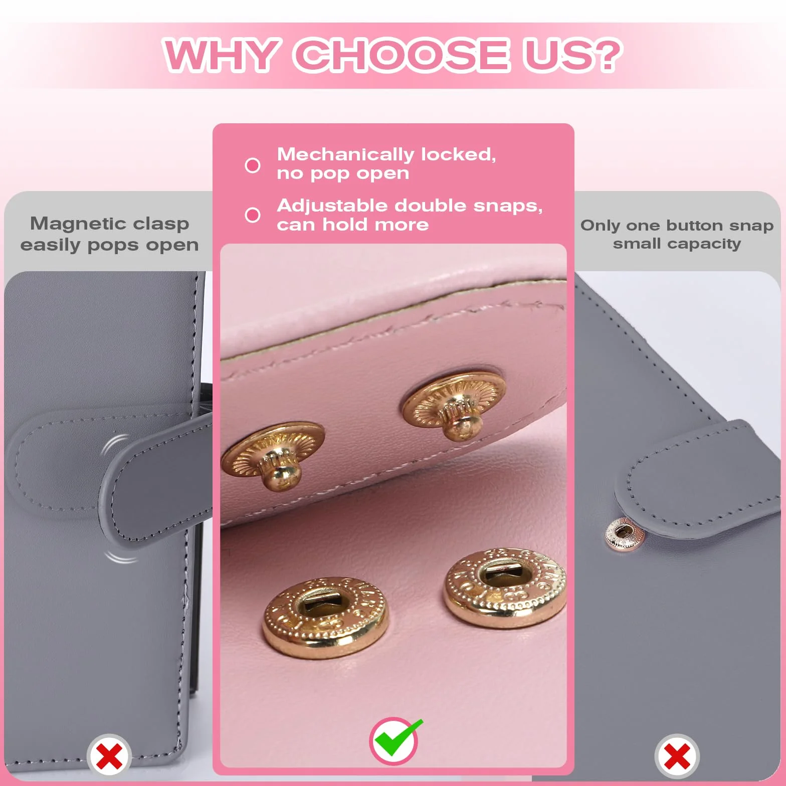 Euqvunn Enveloppe Budget A6 avec Enveloppes Argent Liquide, Fermoirs Ajustables, Classeur Budget Carnet Rose