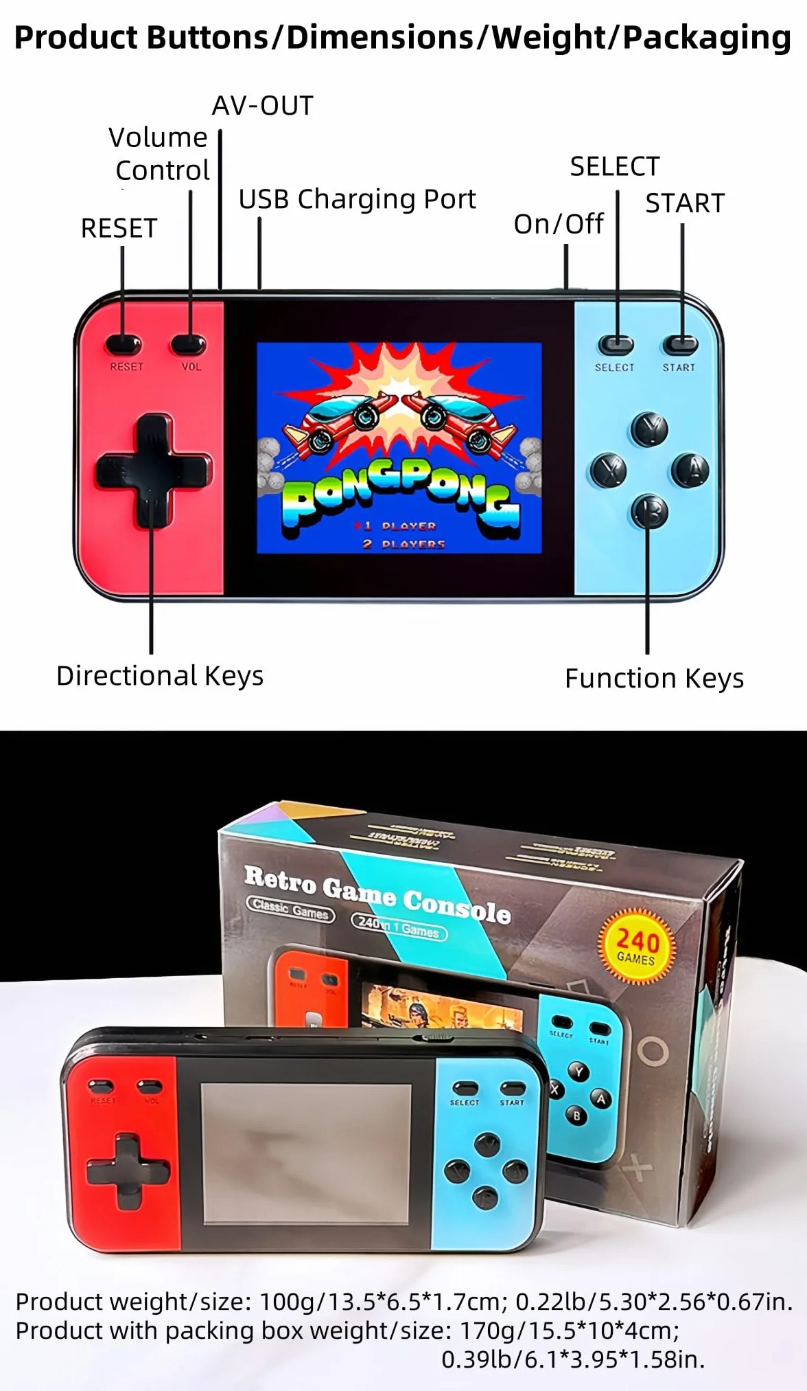 Console de Jeux Vidéo Portable 240 Jeux Connectable à la TV CZT 3.0
