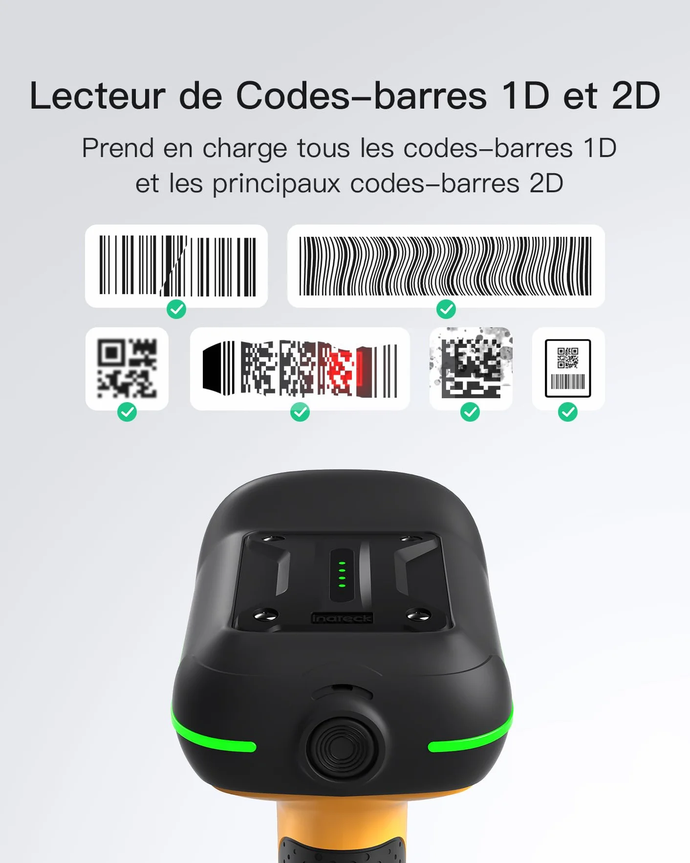 Inateck Lecteur Code Barre sans Fil 1D 2D QR IP67 2600mAh BCST-75S