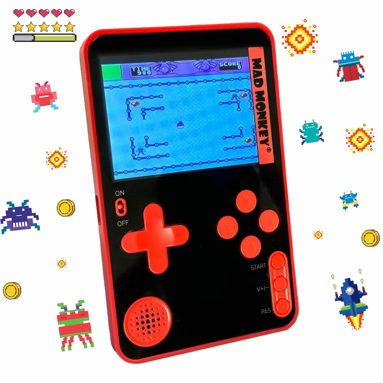 Console de Jeu rétro Slim - Console de Jeu Portable avec 300 Jeux rétro - Mini Console de 2,5" - Fonctionne avec Piles - Charge USB C - Console de Jeu pour Les déplacements