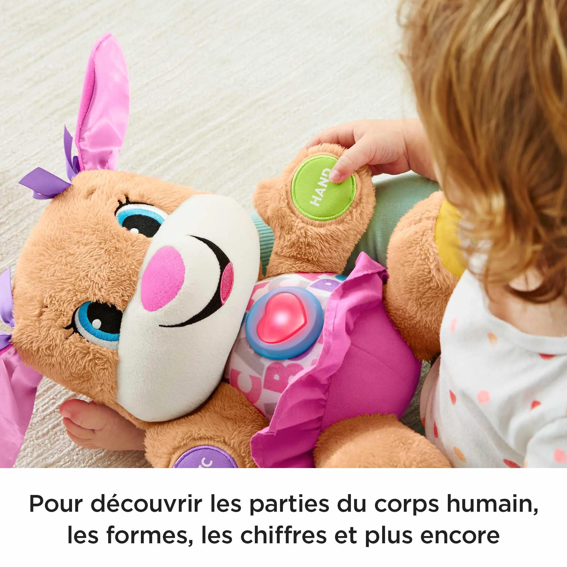 Fisher-Price Peluche Interactive Eveil Progressif Sœur de Puppy, 50+ Chansons, 3 Niveaux, Version Française, 6 Mois+, FPP52