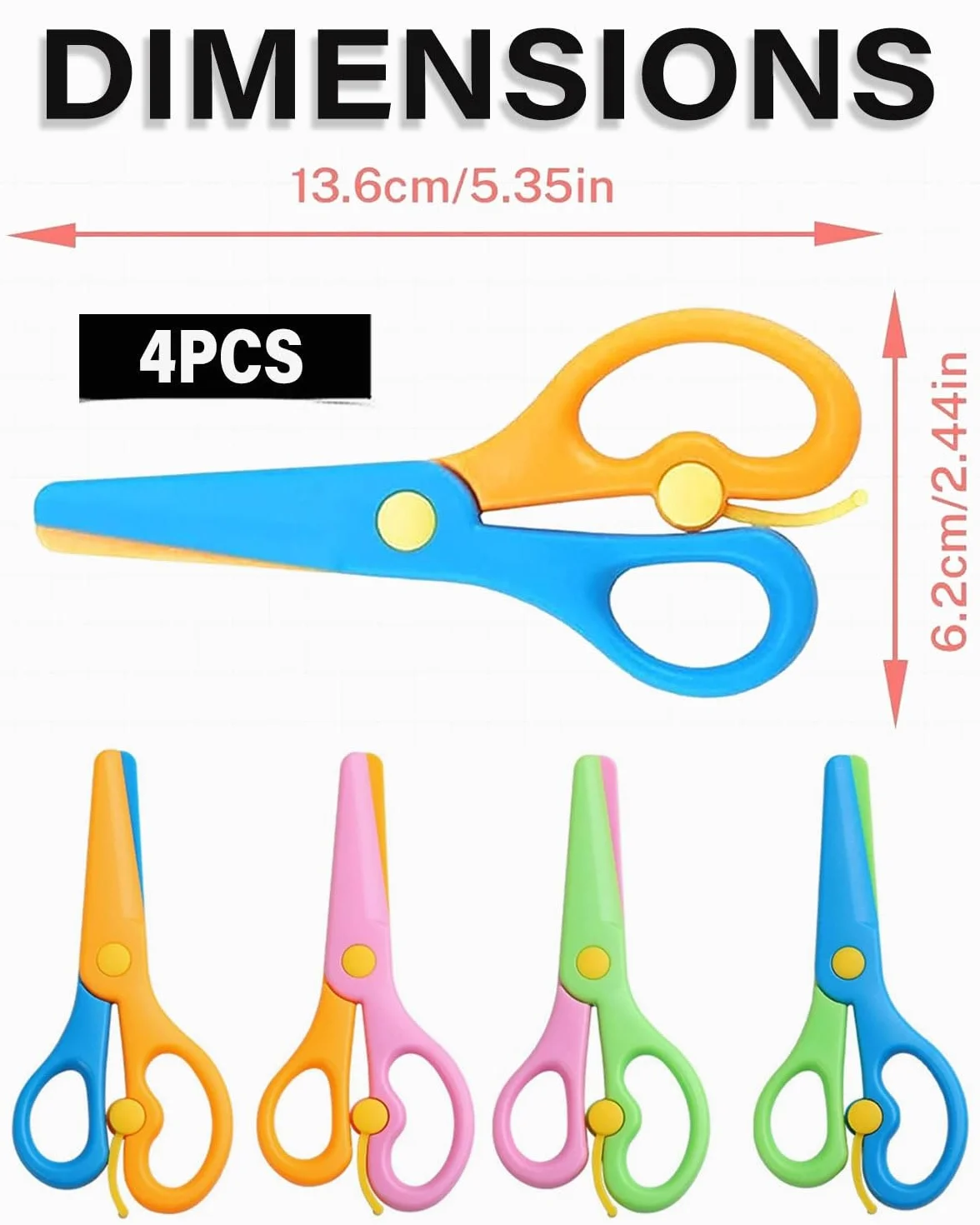 Ciseaux de Sécurité Mini Kids 10,7cm Plastique PP pour Enfants d'âge Préscolaire Lot de 4
