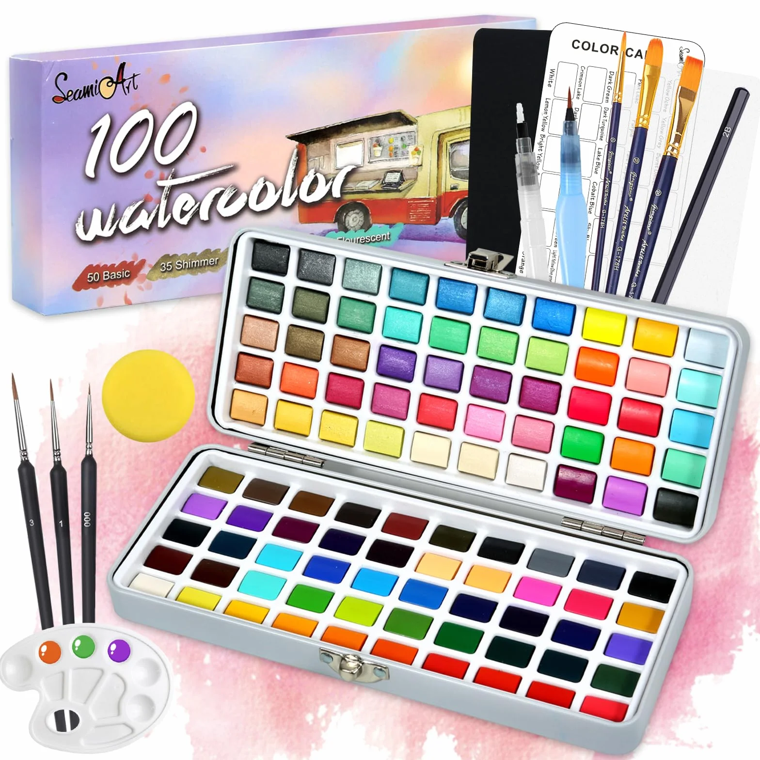 Set de Peinture Aquarelle Solide 100 Couleurs Kit Enfant Débutant