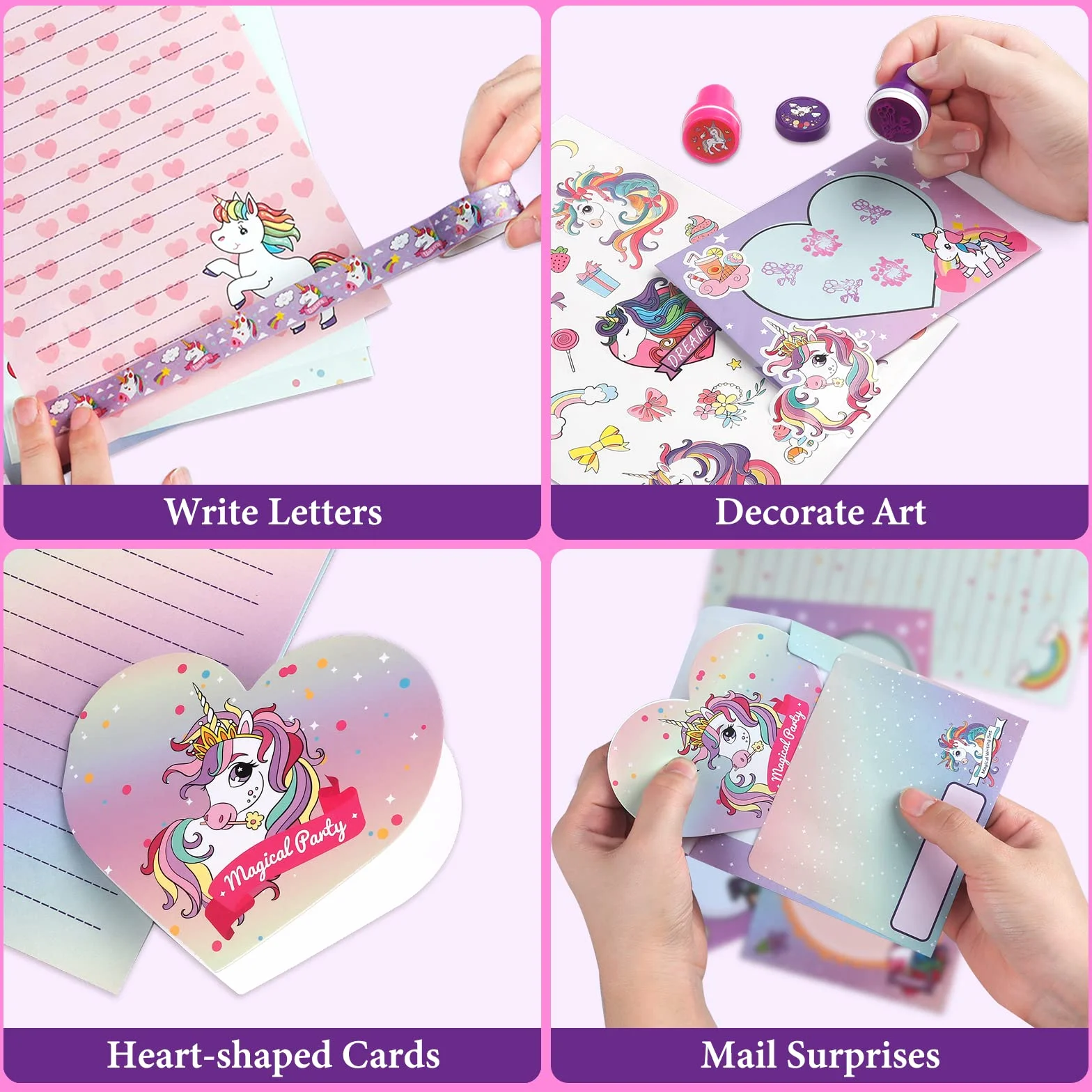 Ensemble de papeterie Unicorn Journal 49 pièces avec étui de rangement pour filles 6-12 ans