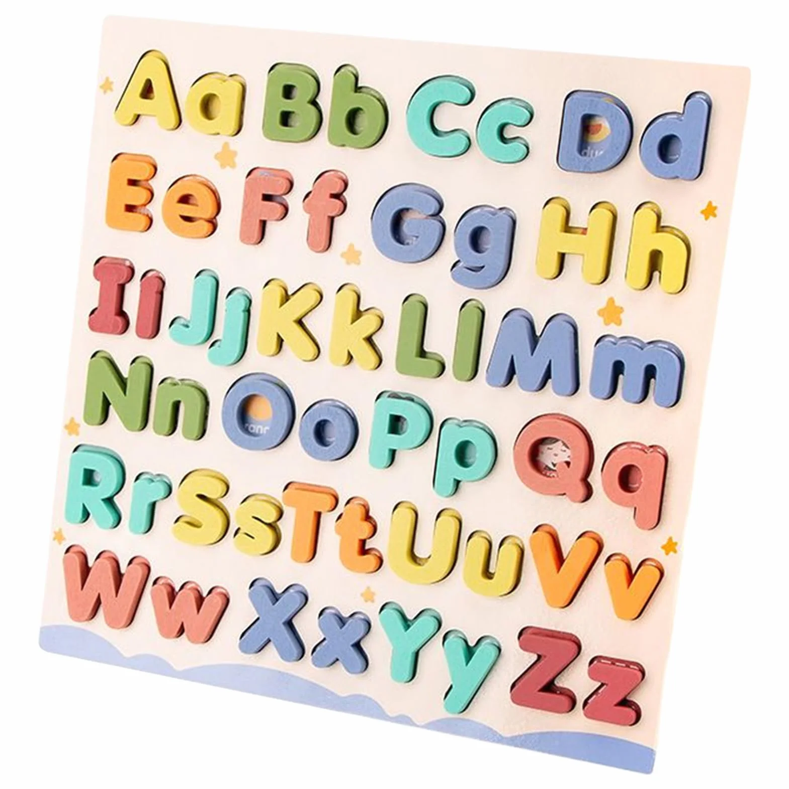 Puzzle Alphabet en Bois Montessori Jouet Éducatif Préscolaire Tableau Lettres Majuscules et Minuscules