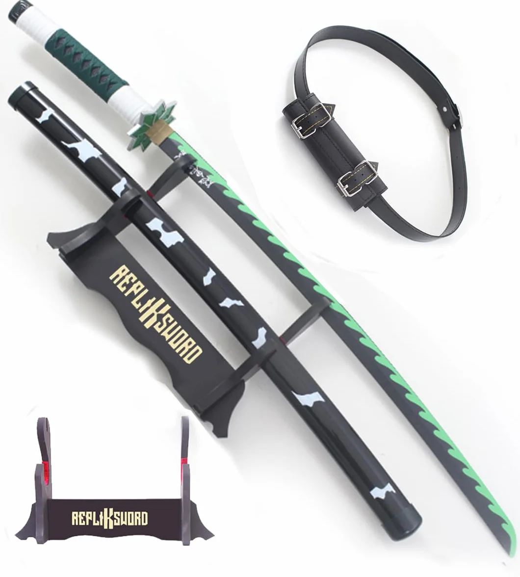 Katana Demon Slayer Sabre Sanemi Shinazugawa Lame en Bois Epee Kimetsu No Yaiba Cosplay