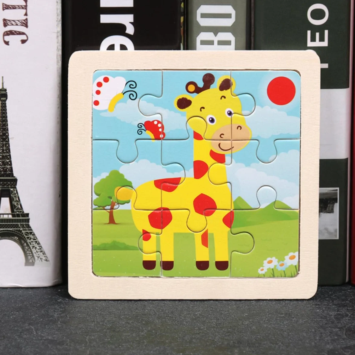 Puzzle en Bois Éducatif Animaux Cartoon 5 Pièces pour Garçon et Filles