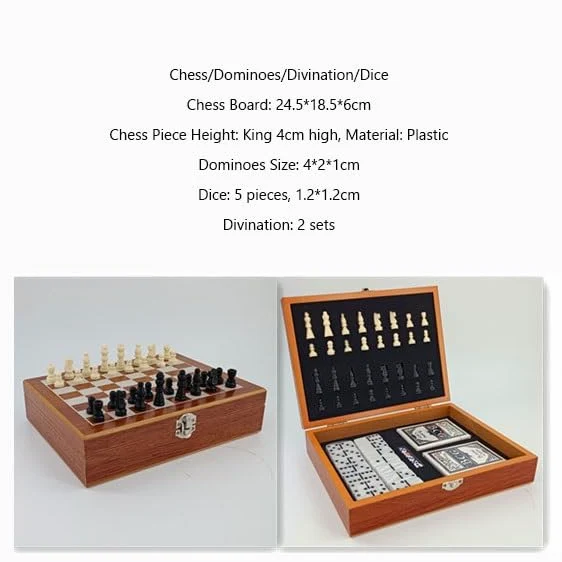 echiquier Jeu d'échecs Pliable en Bois 3 en 1 for Les Voyages, Jeux de société for Enfants et Adultes : échecs, Dominos et Divination. echecs Jeu
