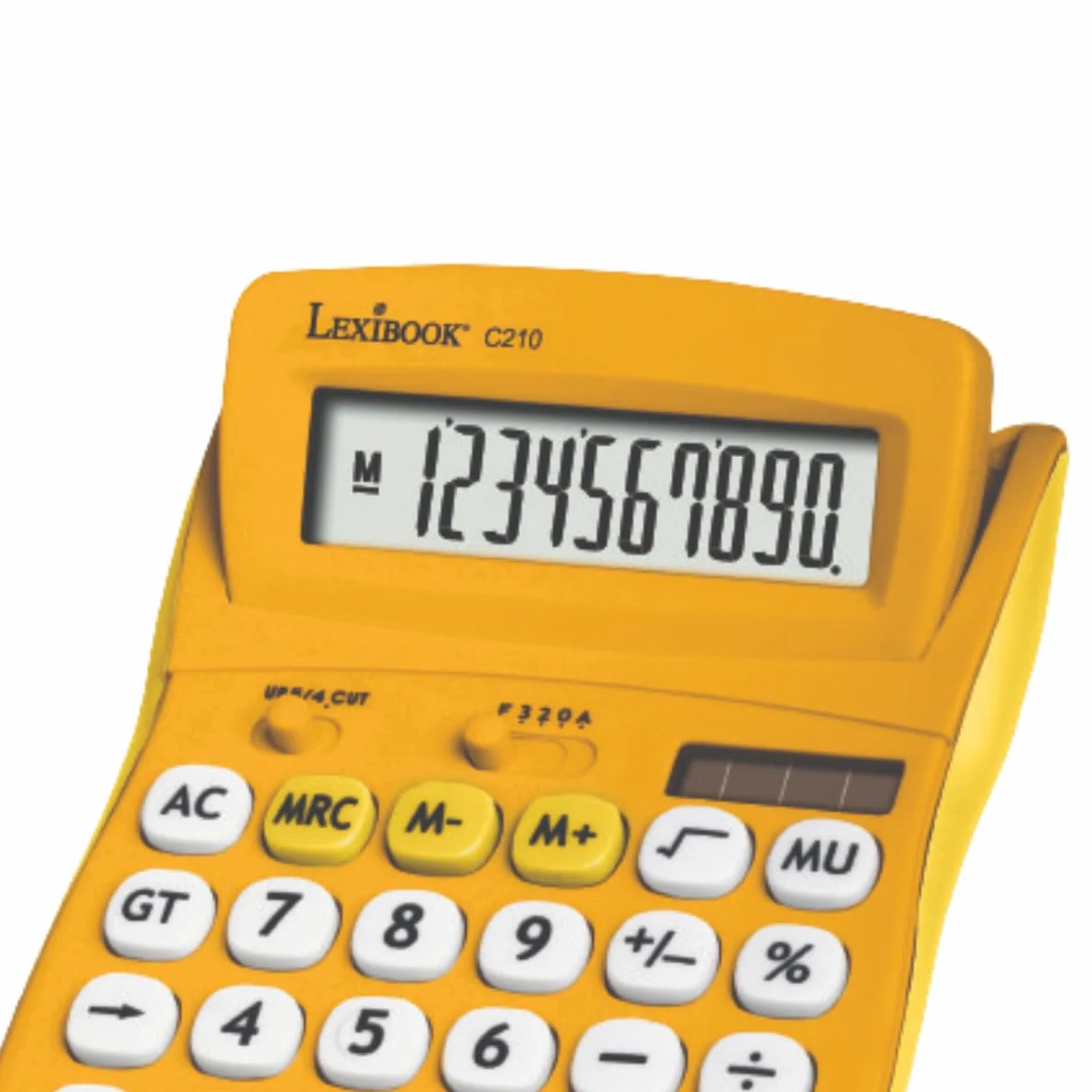 Lexibook Calculatrice de Bureau FRUITIES 10 Chiffres Écran Inclinable Solaire et Piles Jaune C210D