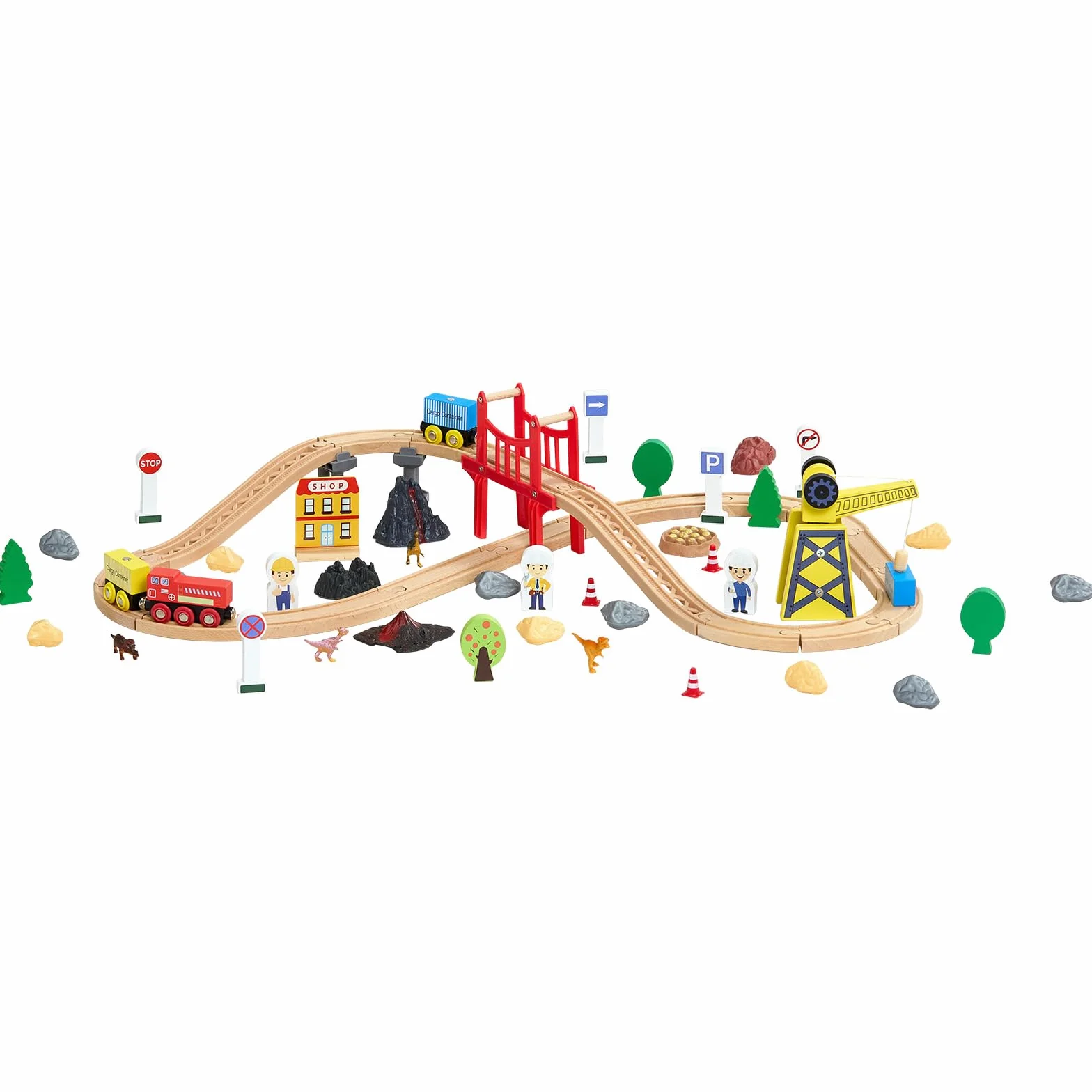VEVOR Circuit de Train Bois Enfants 70 PCS Ensemble Rails, avec Grue Magnétique, Compatible Grandes Marques