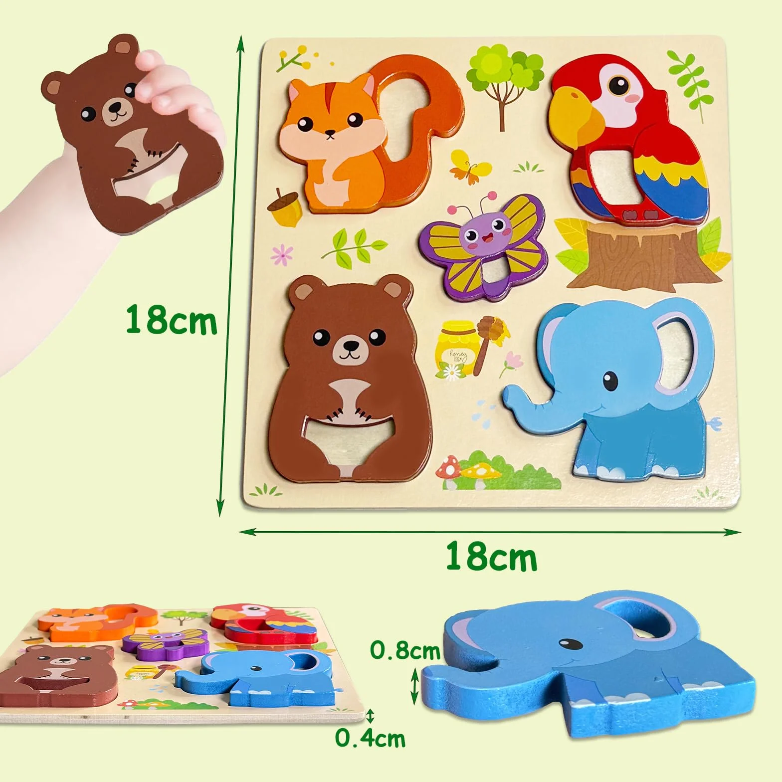 Puzzle en Bois Bebe 1 an 4 Pièces Animaux Montessori Jouet Educatif pour Enfant