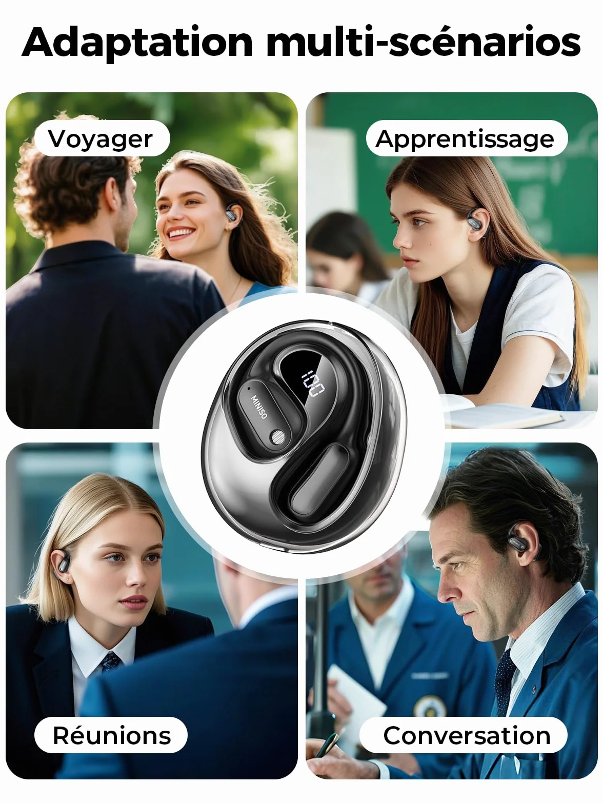 Ecouteur Traducteur instantané 3 en 1 MS190 Bluetooth 6.0 sans Fil 134 Langues Autonomie 60h