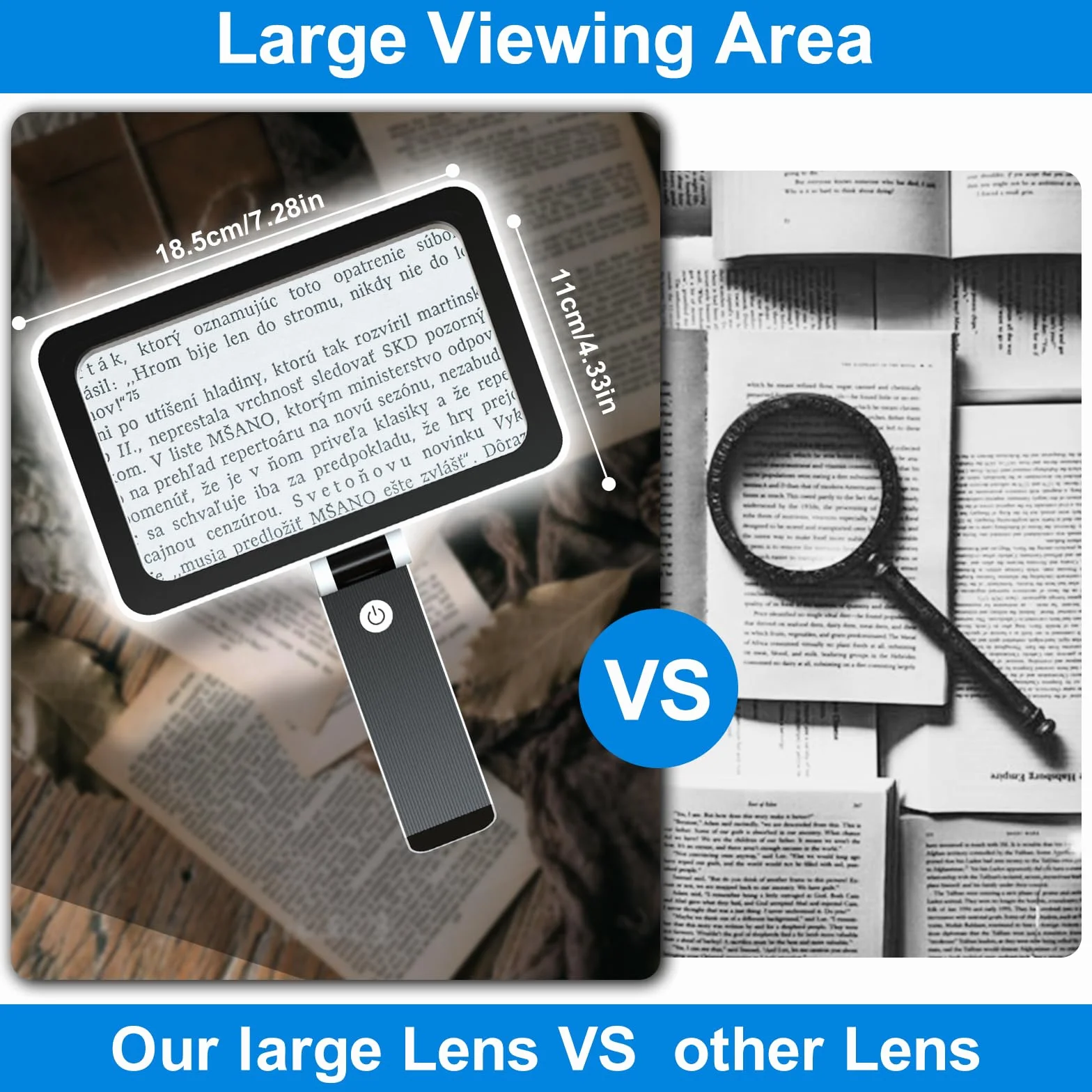Loupe de Lecture avec Lumière 3x LED Ultra Lumineuses à Intensité Variable Pliable pour Personnes Âgées
