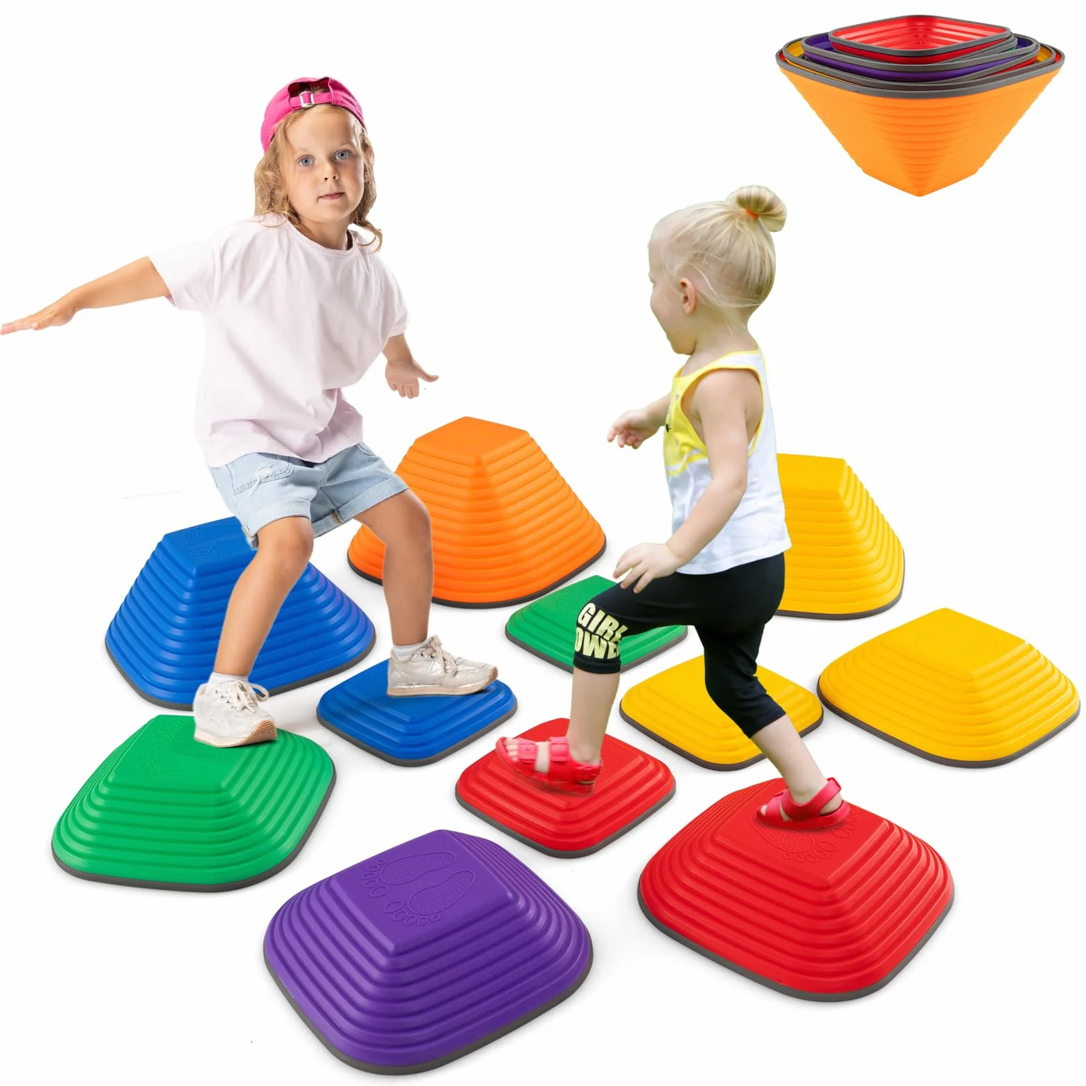 COSTWAY Pierres d'équilibre Empilables Enfant Bord TPE, Parcours Motricité Motif Antidérapant, Jouet Sensoriel Intérieur Extérieur, Charge 80kg 3 Ans+