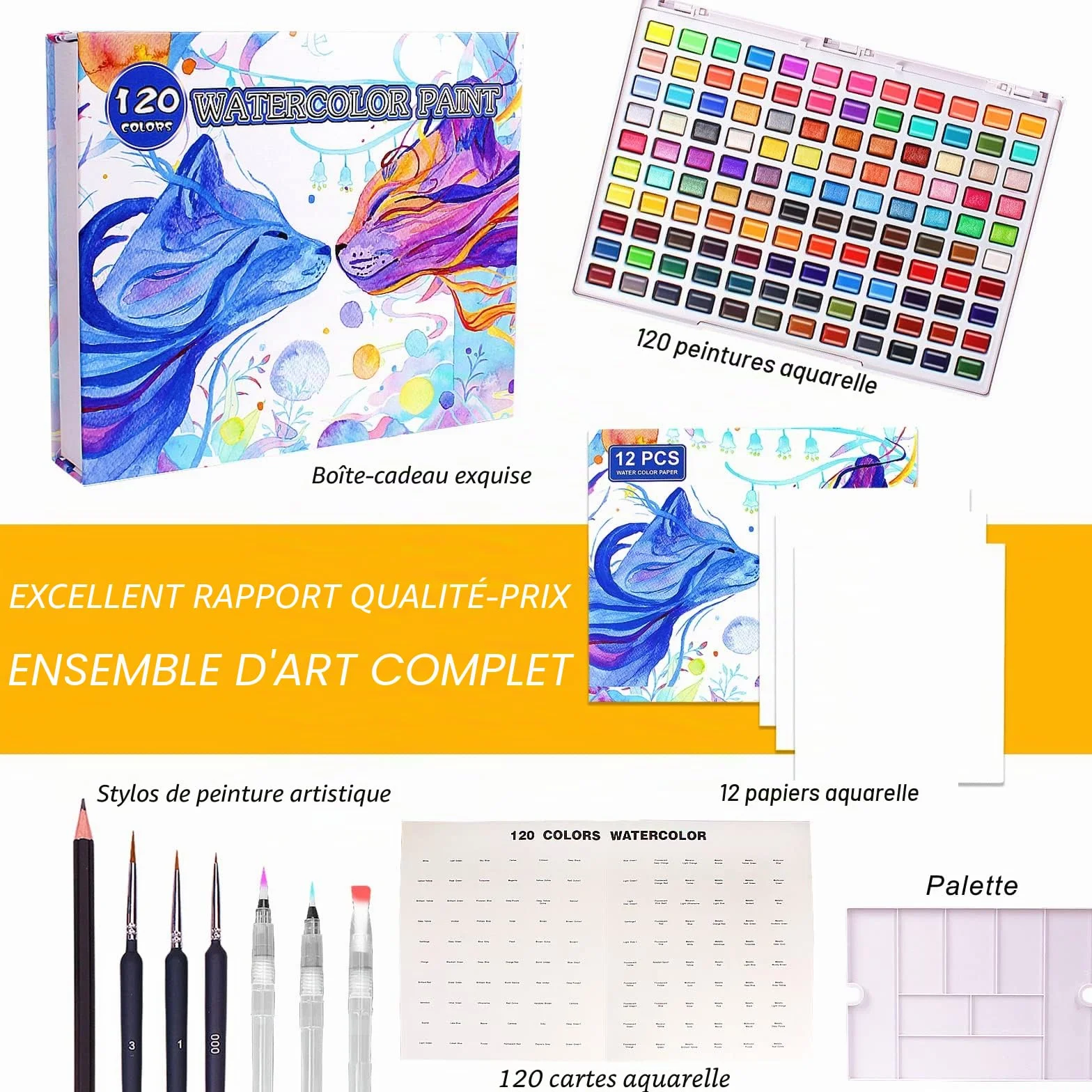 Lyuvie 120 Couleurs Aquarelle Peinture Métallique Fluorescentes Macarons