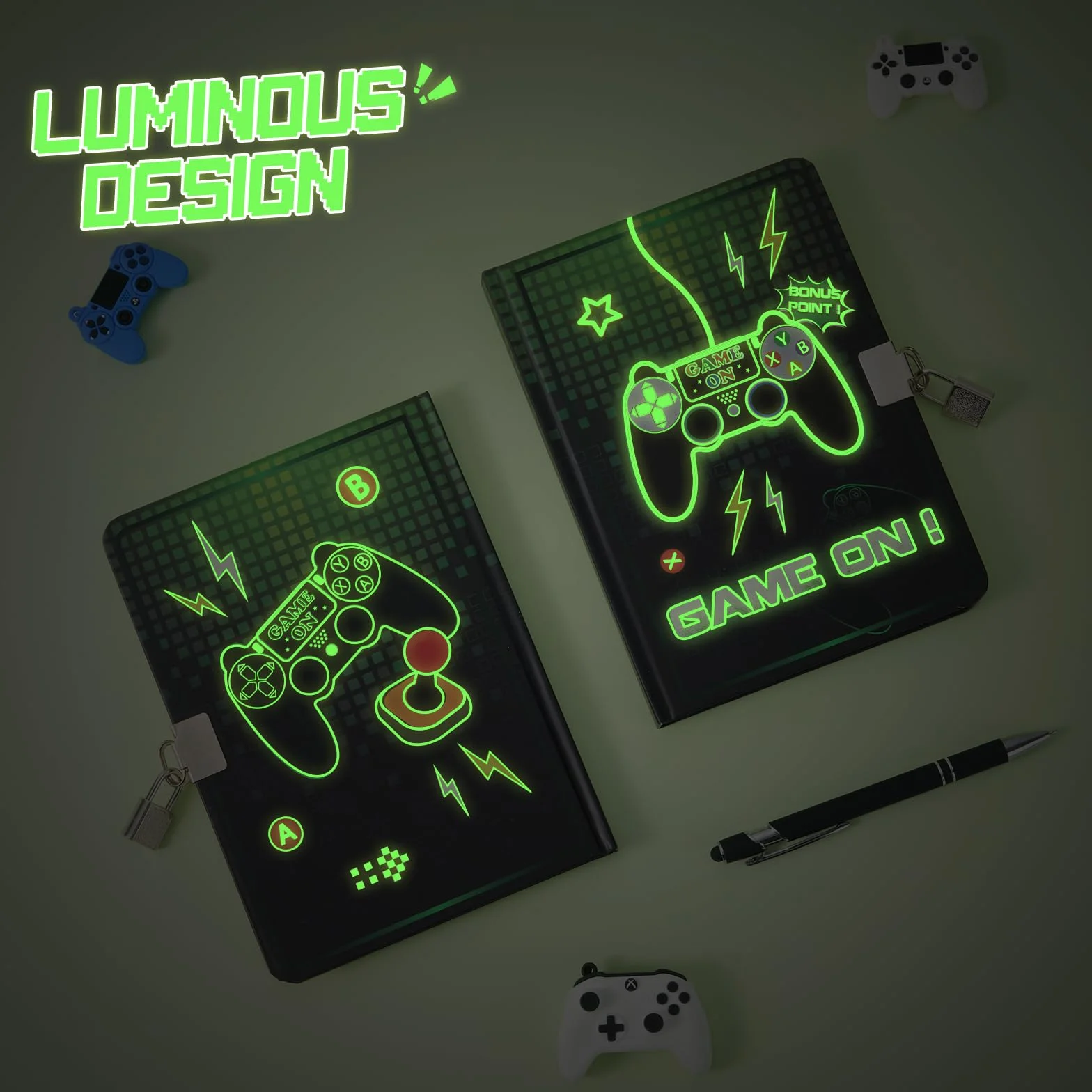WERNNSAI Journal de Jeu pour Enfants - Cahier Lumineux A5 avec Cadenas et Clés Bloc-notes Ligné