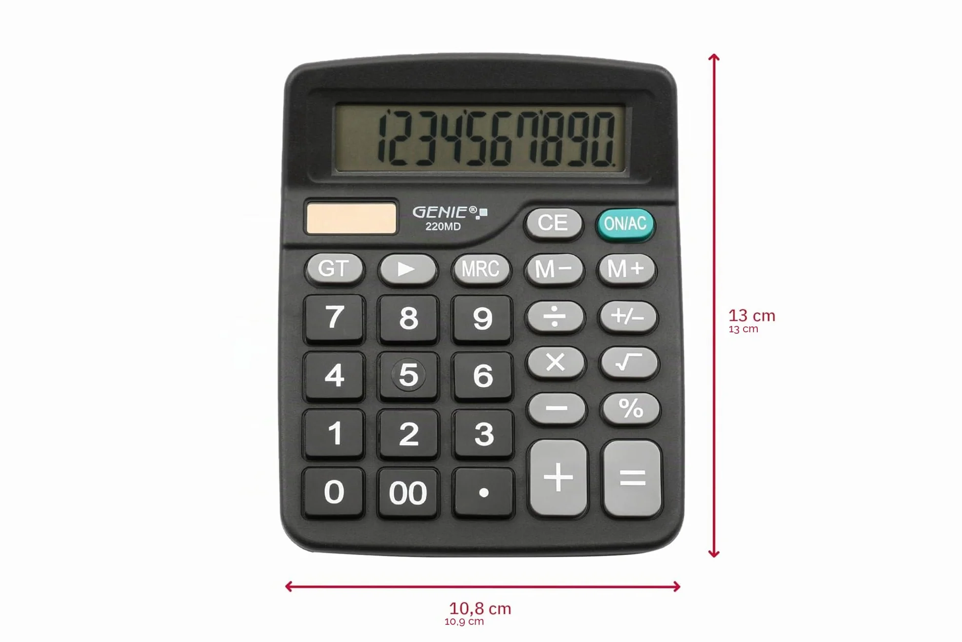 Genie Calculatrice de Bureau 220 MD 10 Chiffres Double Alimentation Solaire et Batterie Noir