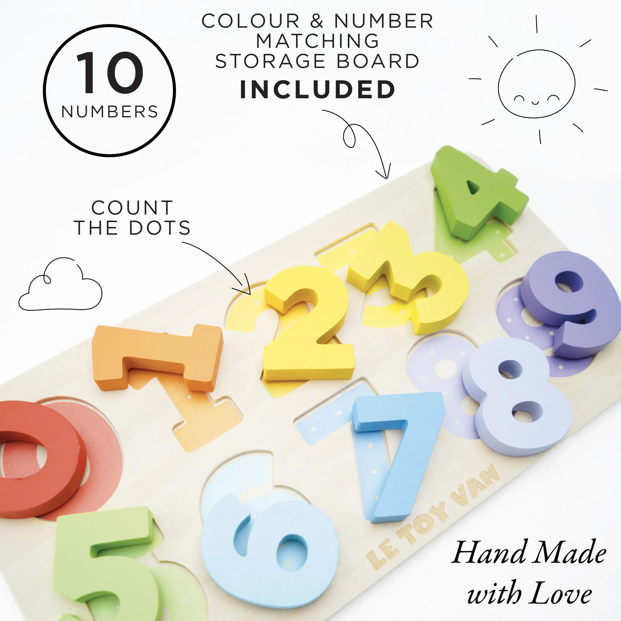 Le Toy Van Petilou Zahlen-Lernspiel aus Holz 123 3D-Zahlenrätsel Montessori 18 Monate FSC