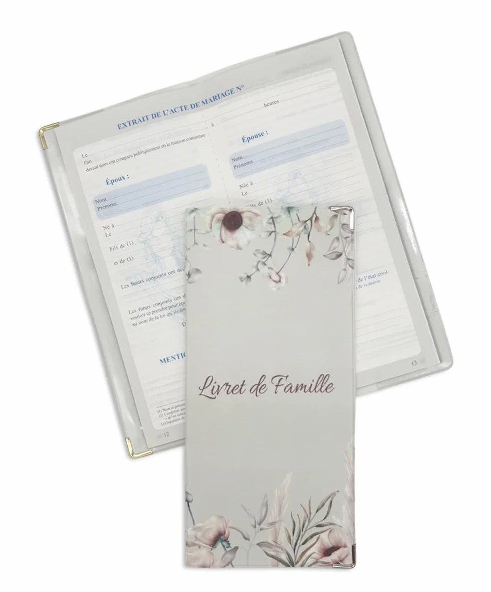 Nemau Étui Livret de Famille Protège-Livret Officiel Housse Gomme Expansée Format Mairie Fabriqué France Souple Imperméable Élégant Modèle Fleurs Bohèmes