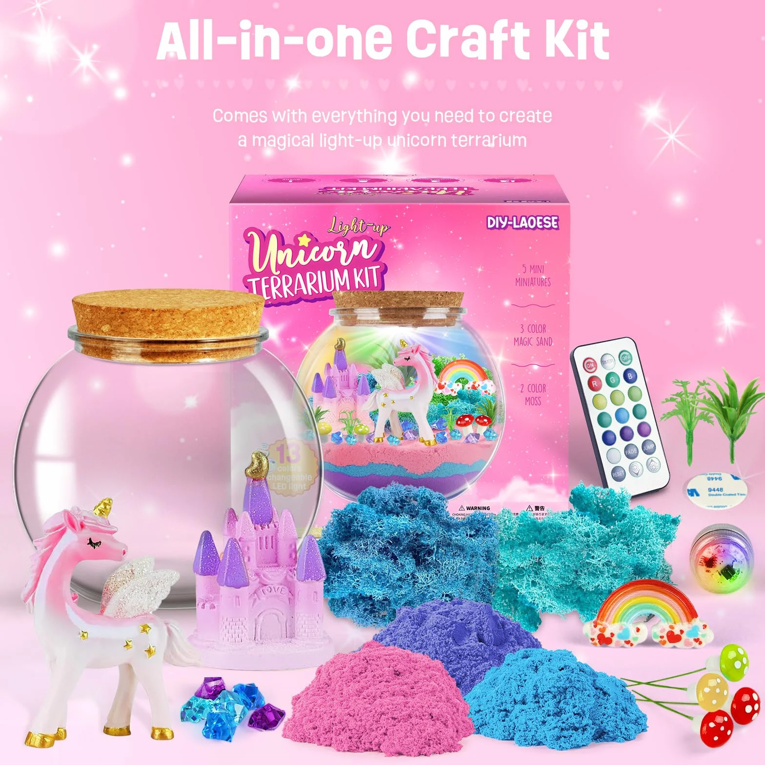 Kit de Terrarium Licorne, Veilleuse Licorne, Lampe Licorne - Idée Cadeau Anniversaire Filles 4-12 Ans - Loisirs Créatifs, Jeux Scientifiques