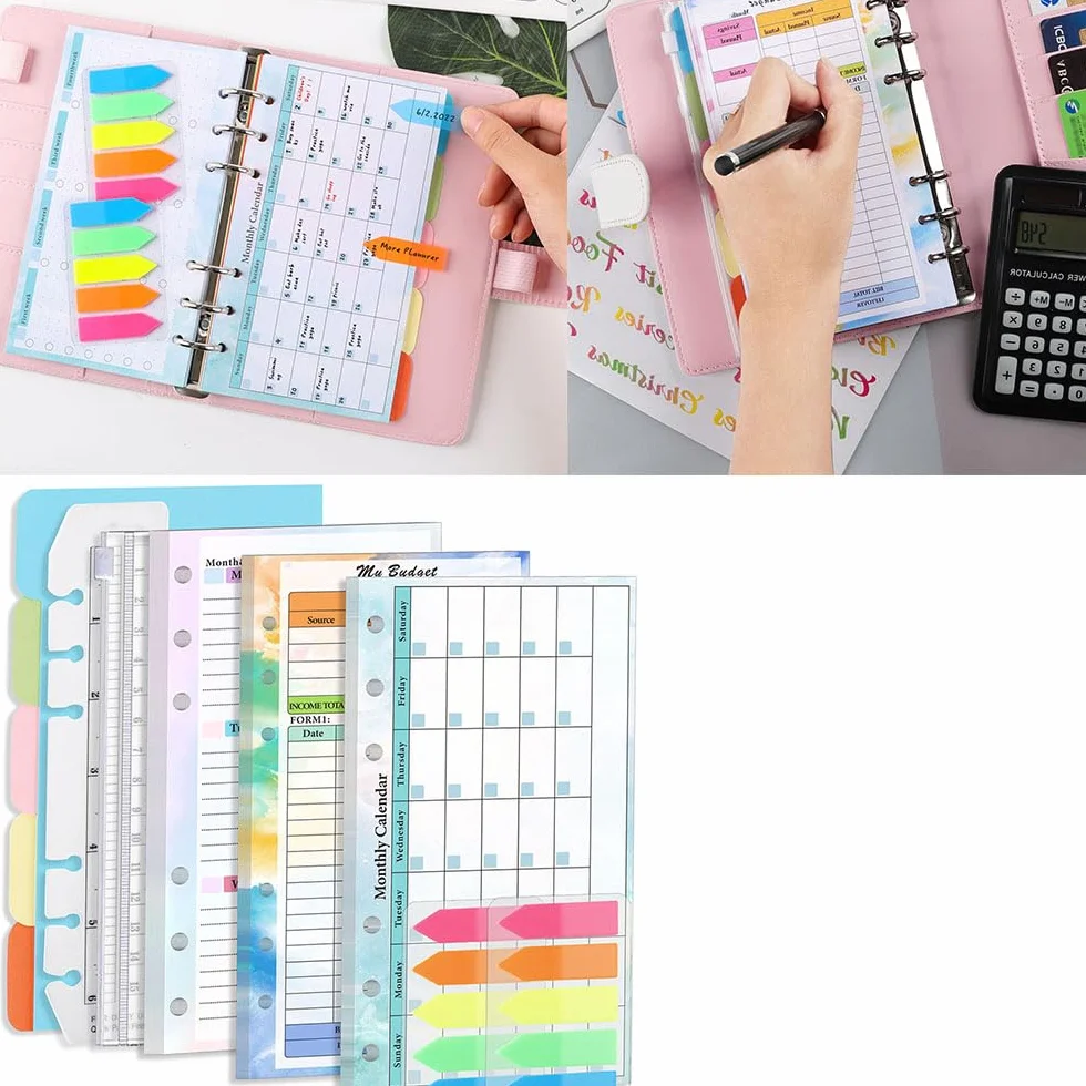 Armastuse Lot de recharges A6 à 6 trous pour carnet de notes, 83 pages colorées pour classeur A6 rechargeable