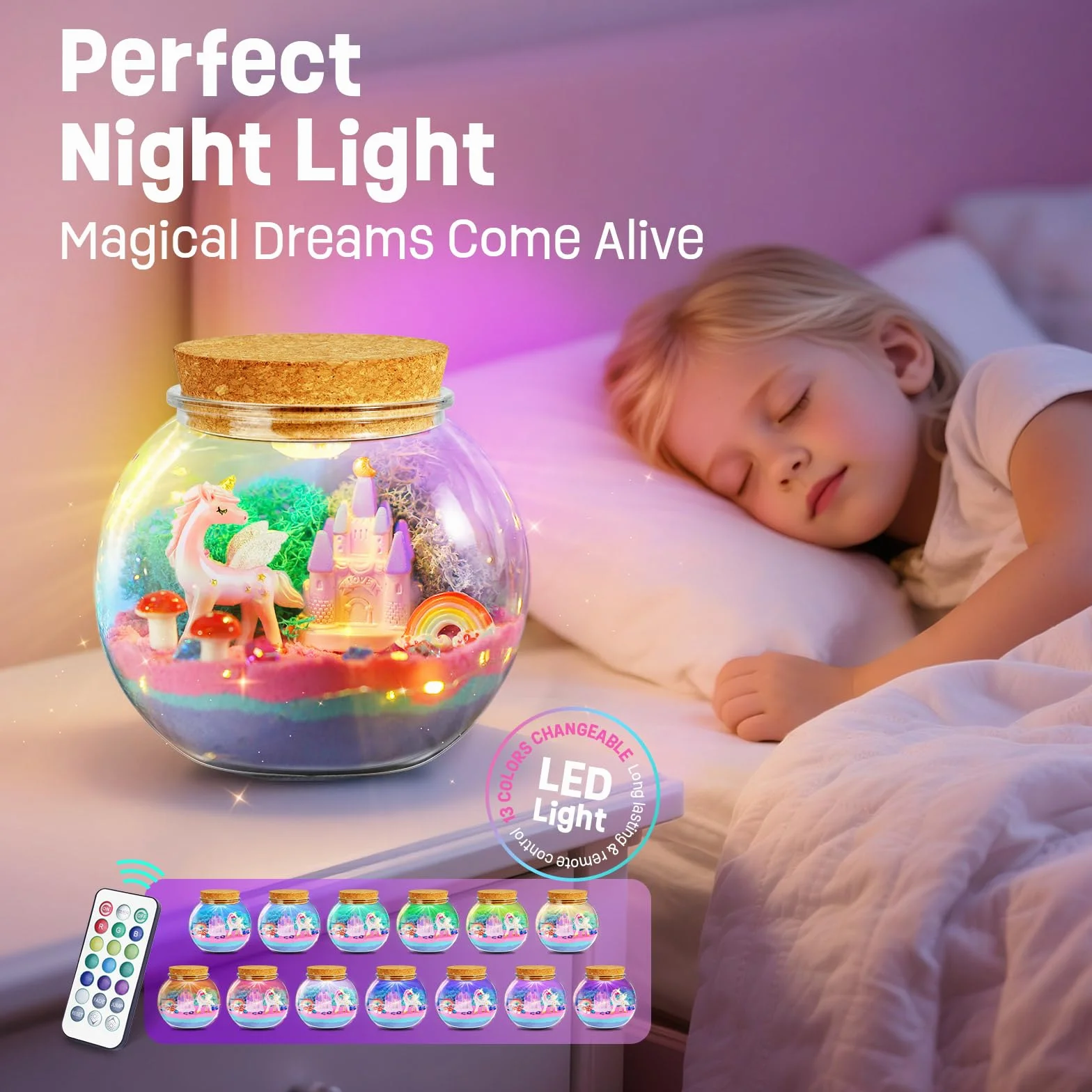 Kit de Terrarium Licorne, Veilleuse Licorne, Lampe Licorne - Idée Cadeau Anniversaire Filles 4-12 Ans - Loisirs Créatifs, Jeux Scientifiques