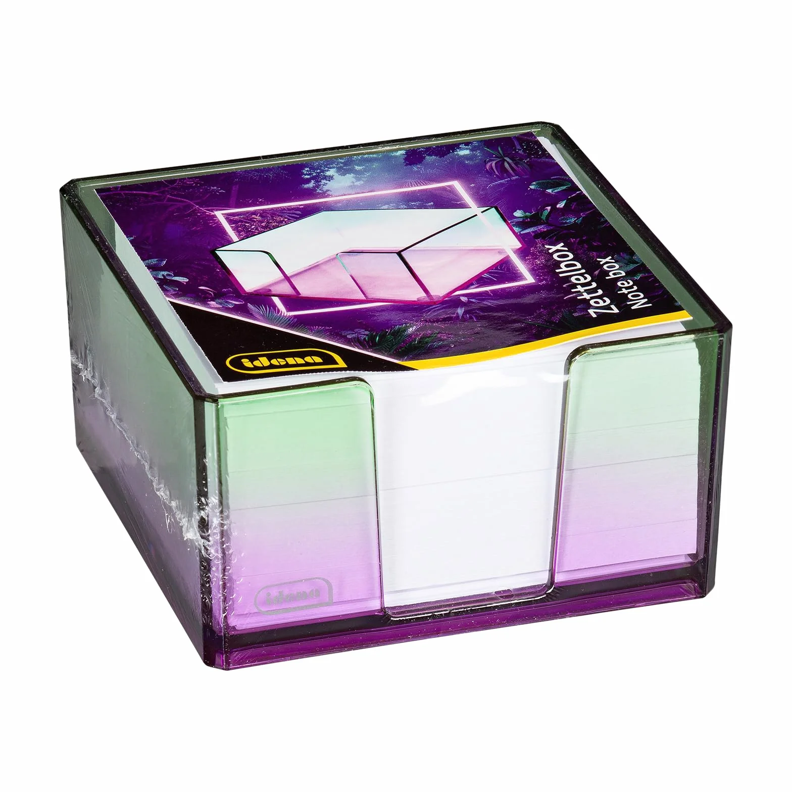 Idena Boîte à fiches 500 feuilles 80 g/m² plastique violet-vert 10,3 x 10,3 x 5,7 cm