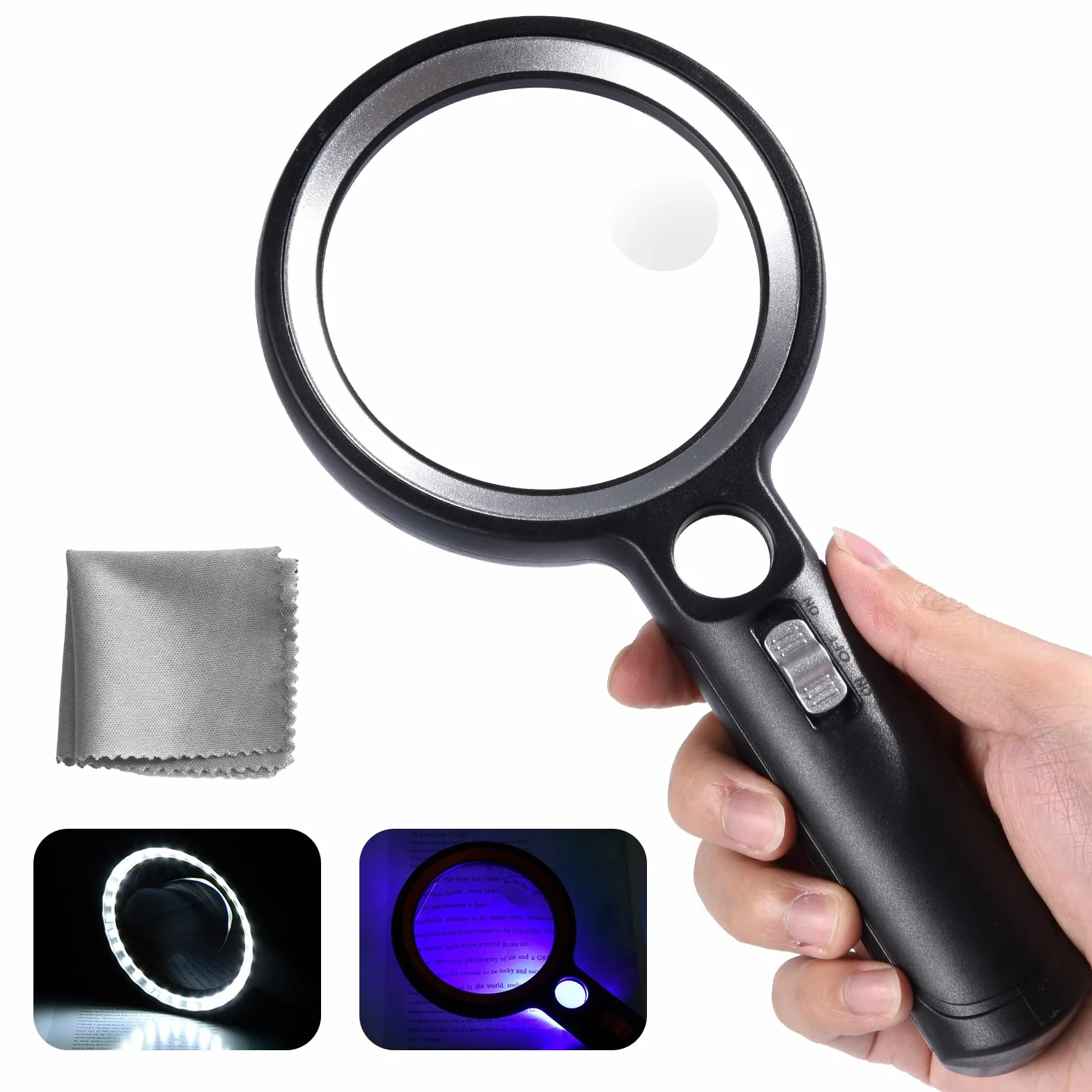 Loupe de Lecture 30X 45X 60X avec 30 Lumières LED, 2 Modes d'Éclairage pour Seniors, Malvoyant