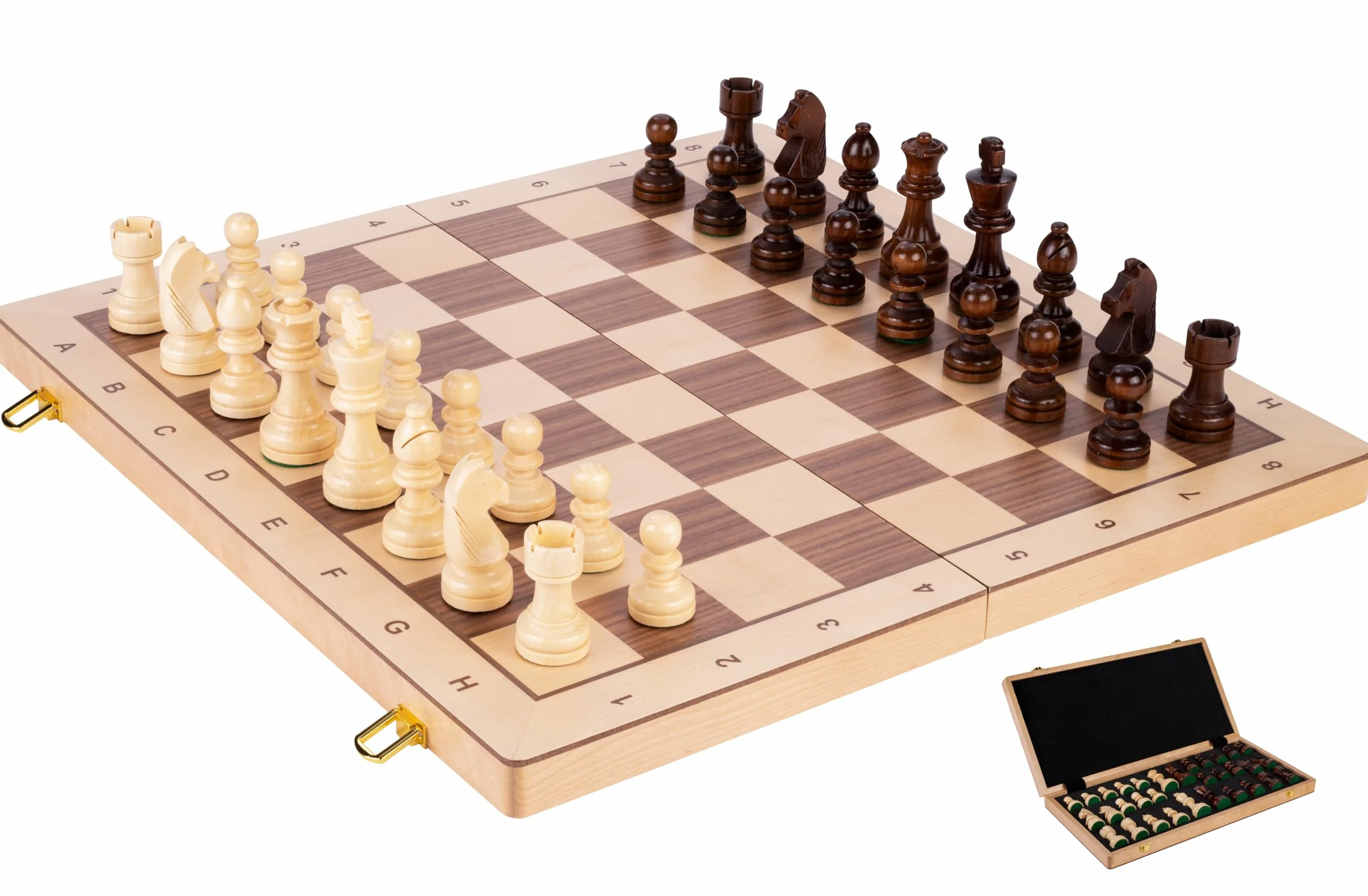 Grand Échiquier 45 Cm – Jeu D'Échecs Bois Bouleau, Pièces Lestées Roi 90 Mm | Echecs Grand Format Plateau Pliable Noyer Érable, Cases 50 Mm, 32 Pièces Lestées En Bois, Roi 90 Mm