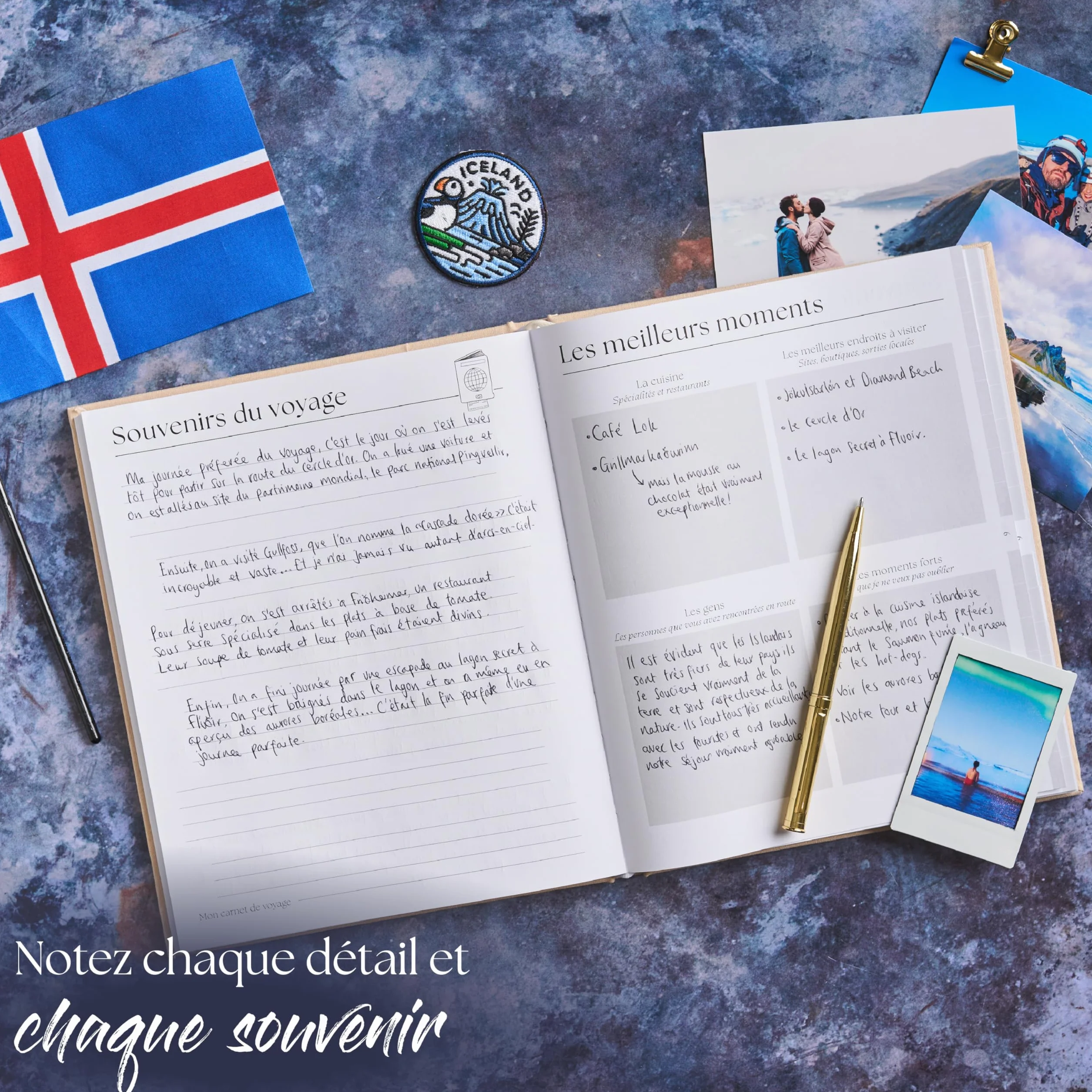 Carnet de Voyage à Remplir Journal de Voyage Cahier de Voyage Livre de Souvenirs Adulte Bucket List 16 Voyages Bleu marine