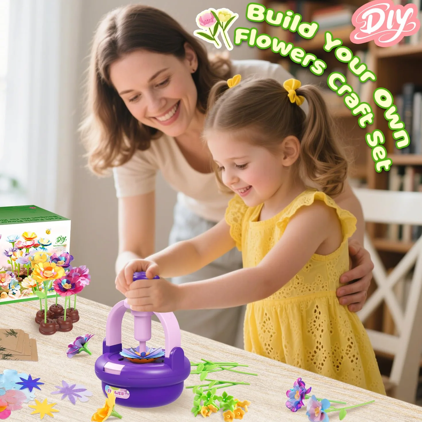 TingingYuli Kit d'artisanat pour enfants, bouquets de fleurs en tissu, jouets de bricolage, Violet