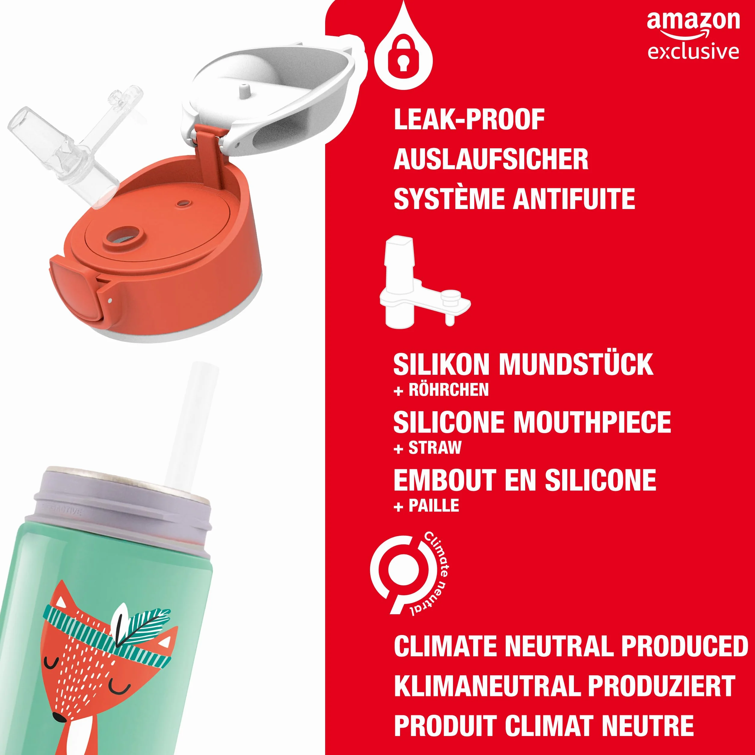 Sigg Gourde Enfant Aluminium Paille 0,4L Étanche Sans BPA Vert Motif Renard Indien