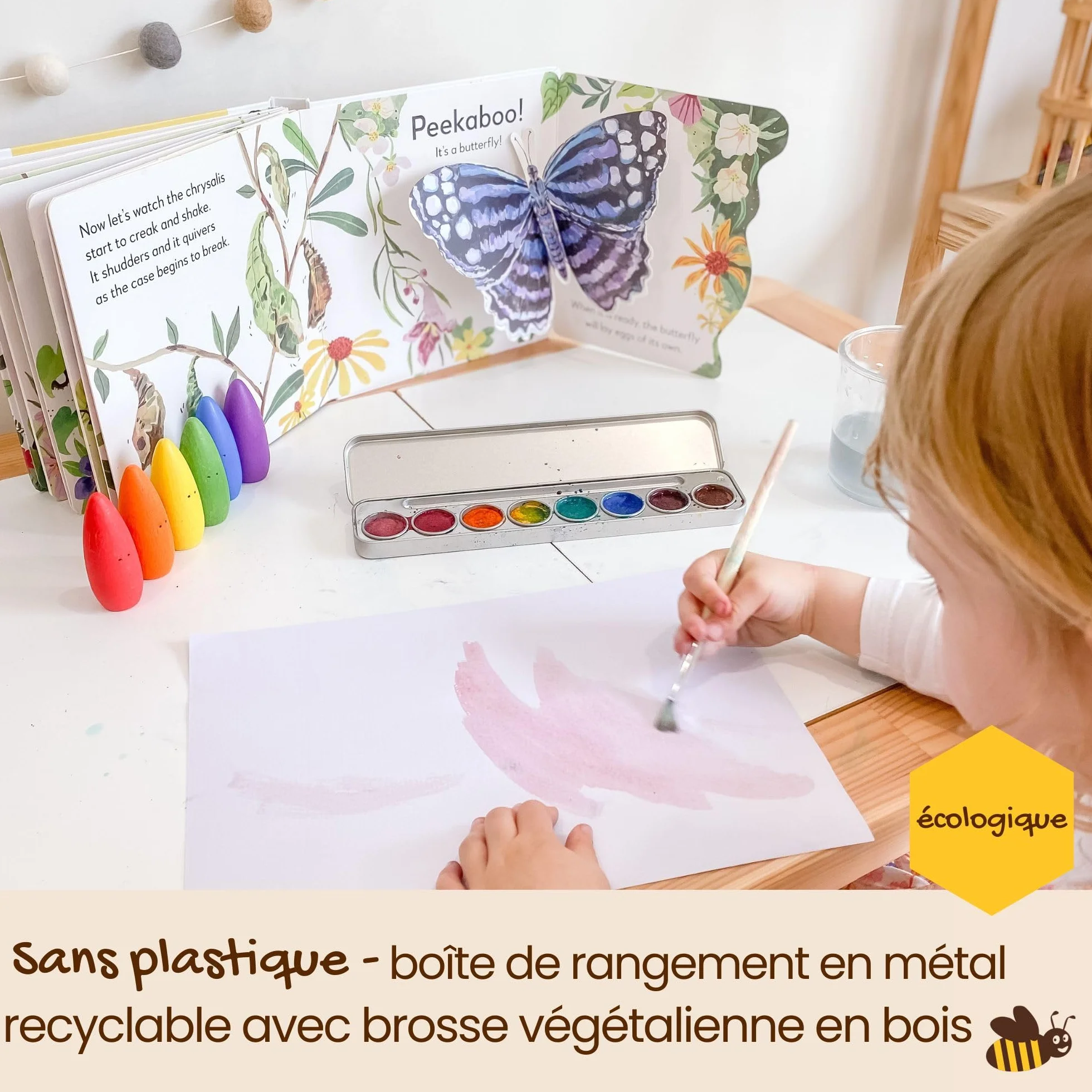 Honeysticks Set de peinture aquarelle non toxique 8 couleurs avec pinceau pour enfants