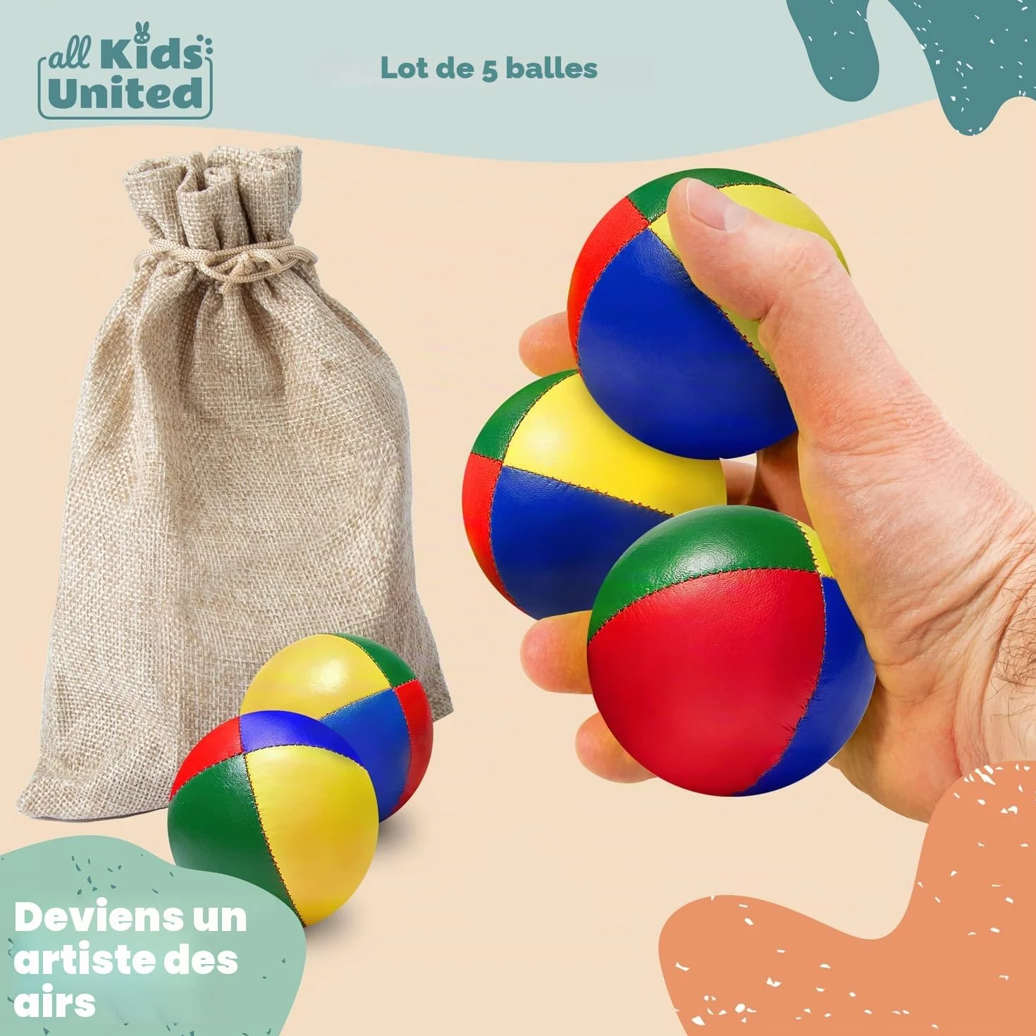 Set de 5 balles de jonglage professionnelles en sac jute pour débutants et avancés