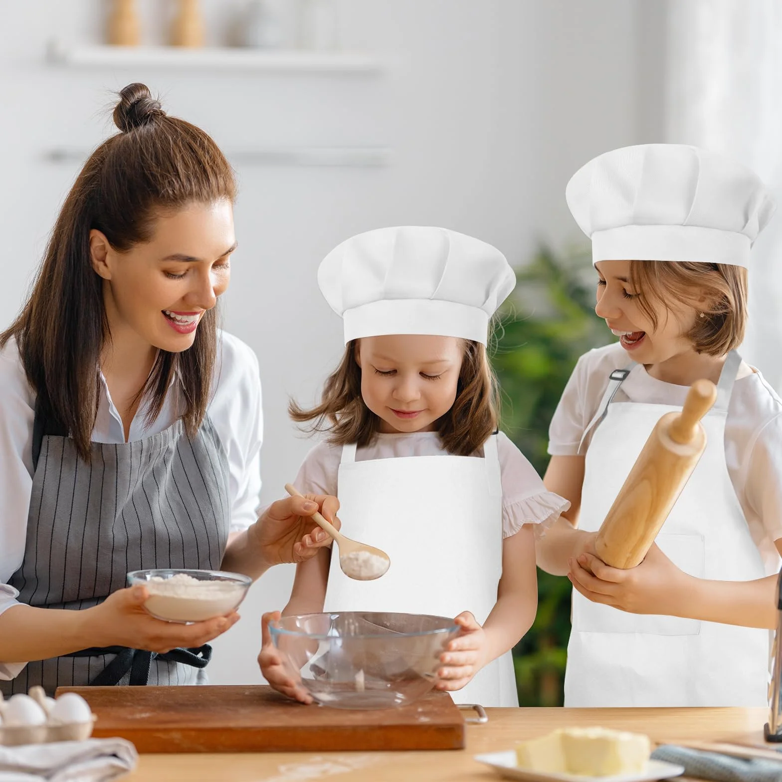 Ensemble tablier et toque de chef pour enfants - Tablier réglable avec 2 poches - Cuisine et pâtisserie