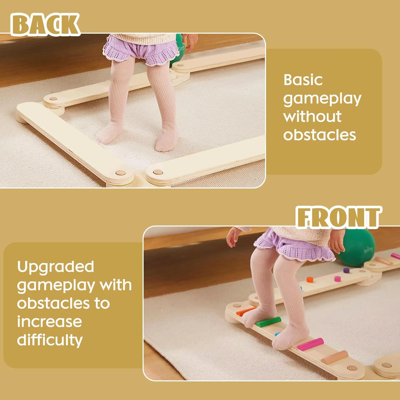 Poutre d'Équilibre en Bois pour Enfants Jouets Montessori Entraînement Intérieur Extérieur