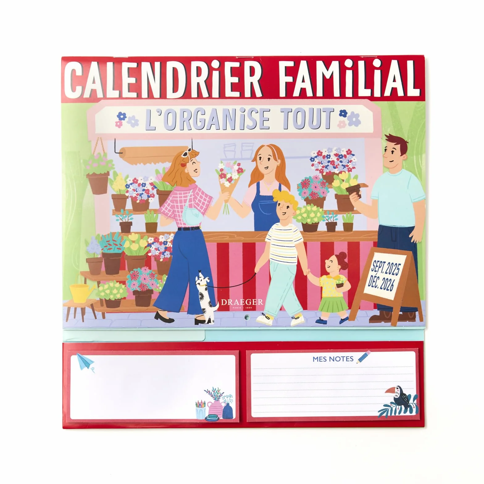 DRAEGER PARIS 1886 Organiseur familial mural 28x28 cm 2026-18 fiches mensuelles Papier FSC