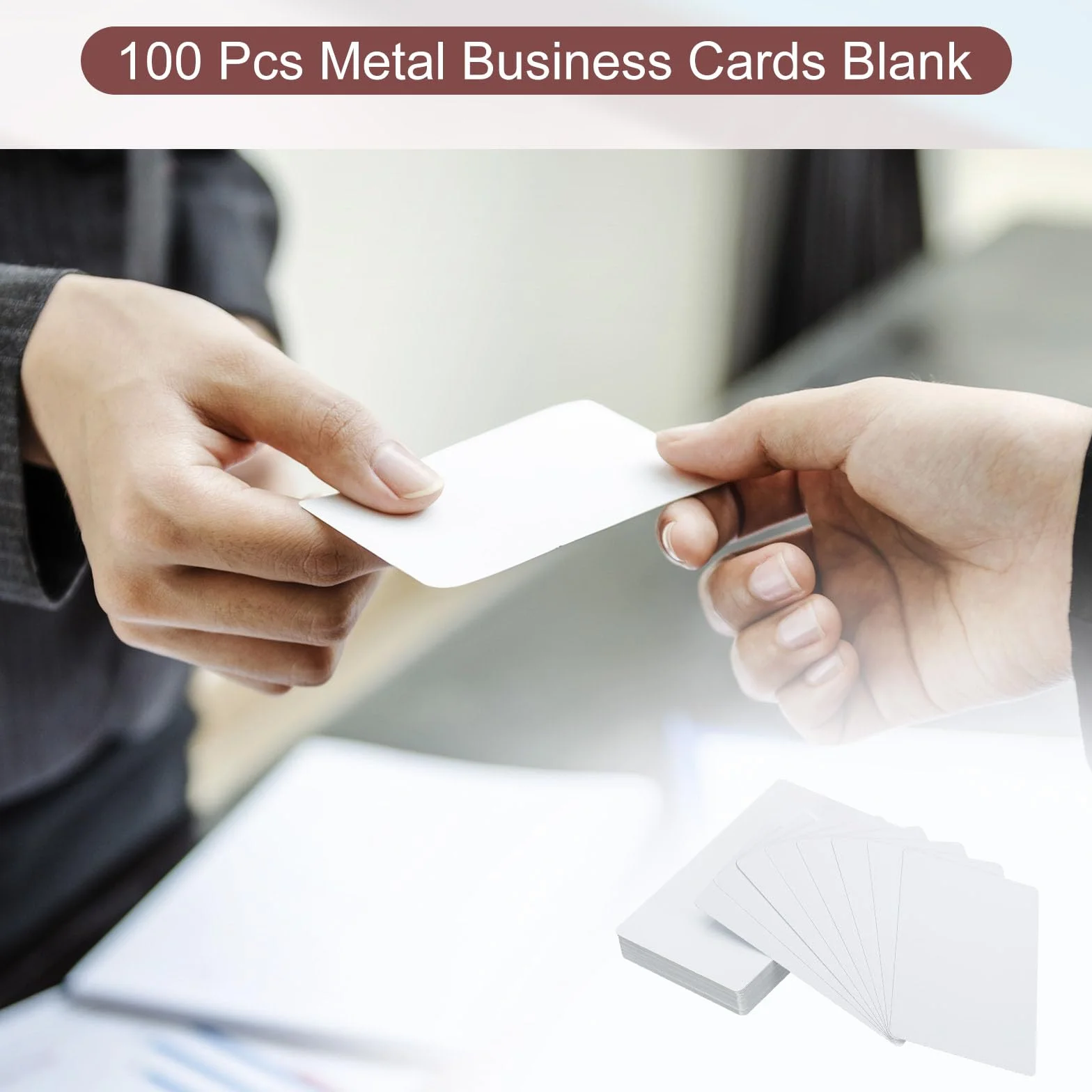 PATIKIL 100 Paquet Sublimation Métal Business Cartes vierges 0,45 mm Épais 3,4x2,1 pouce Aluminium Imprimable Carte pour DIY Impression Blanc