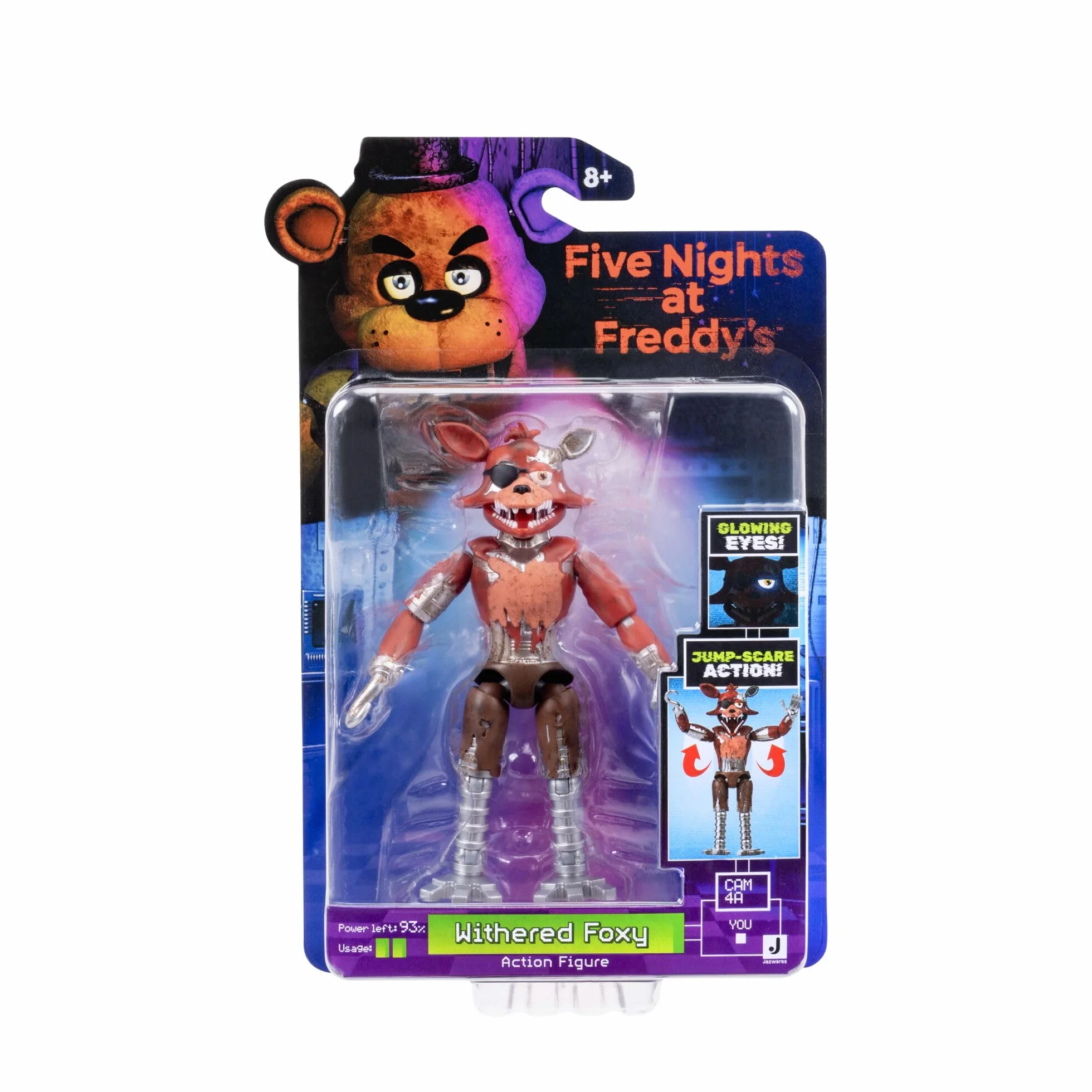 Jazwares Five Nights at Freddy's Withered Foxy Figurine articulée 12,5 cm Jumpscare Yeux phosphorescents