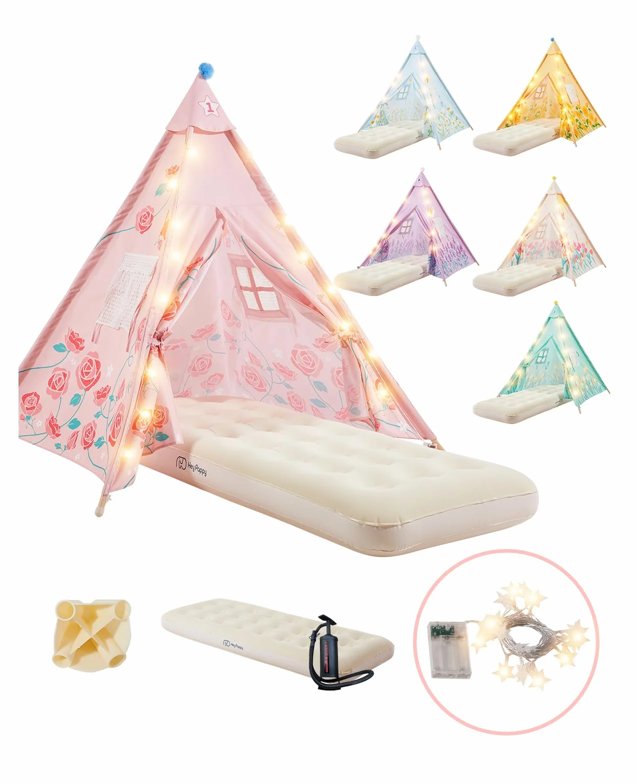 Lot de 6 Tentes Tipi pour Enfants avec Matelas Gonflables – Kit Complet Soirée Pyjama Cabane de Jeu