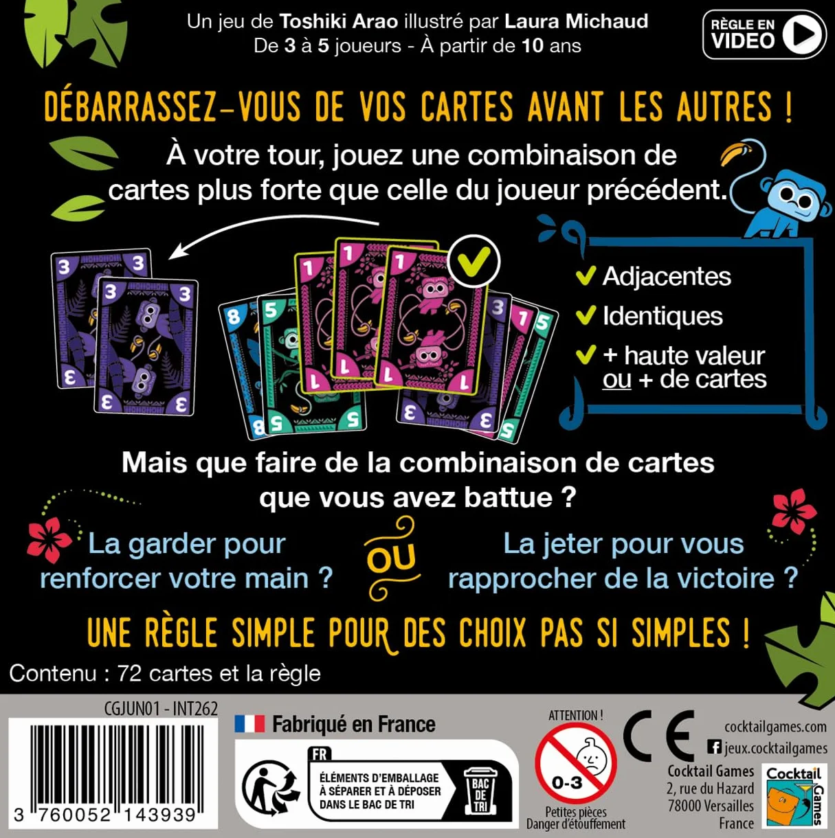 Asmodee JUNGO Jeu de Société Enfants 10 Ans Cartes Rapide Tactique 3-5 Joueurs 15 Min Français