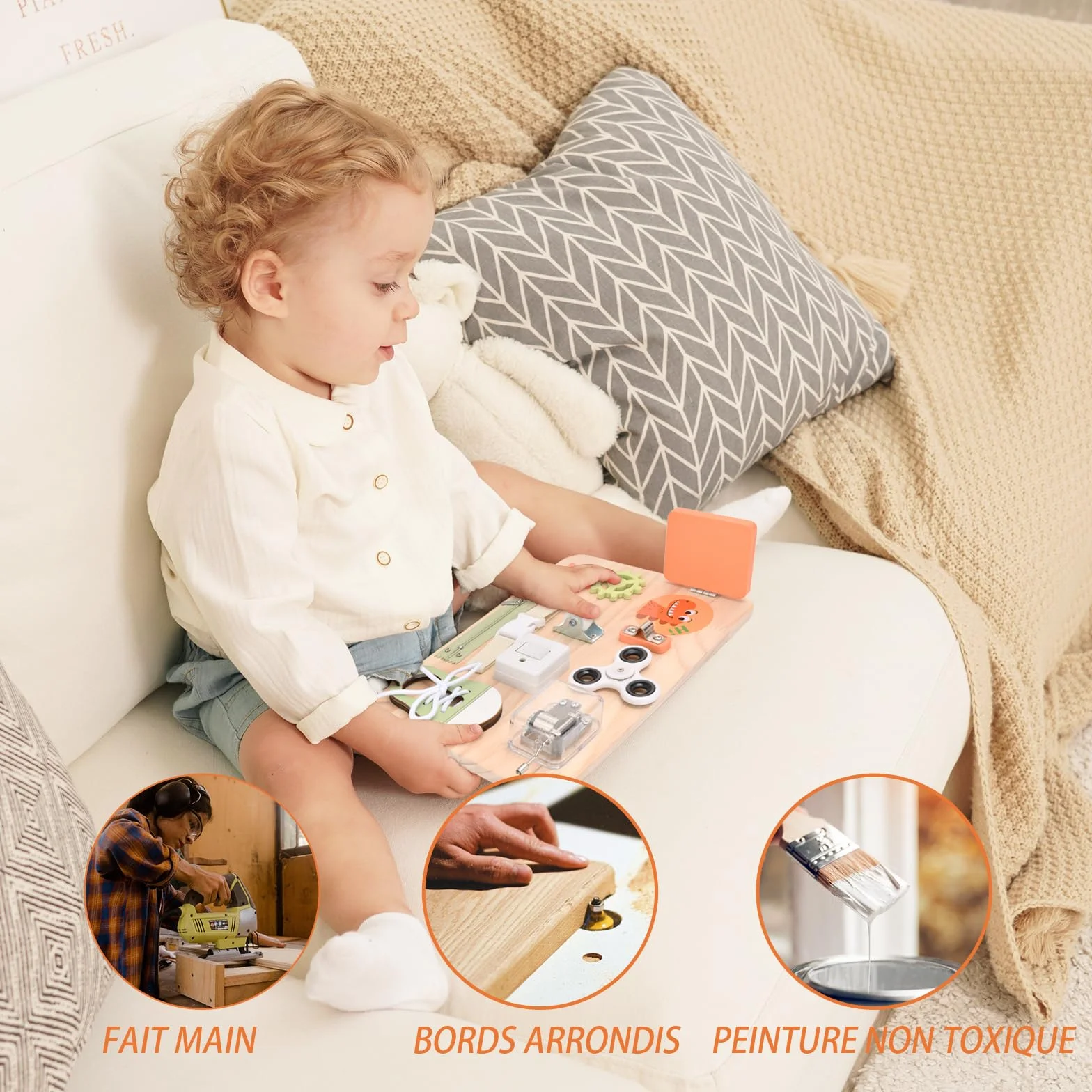 Tableau d'Activités Montessori en Bois Jouet Éducatif Motricité Sensoriel pour Enfants Autistes TDAH